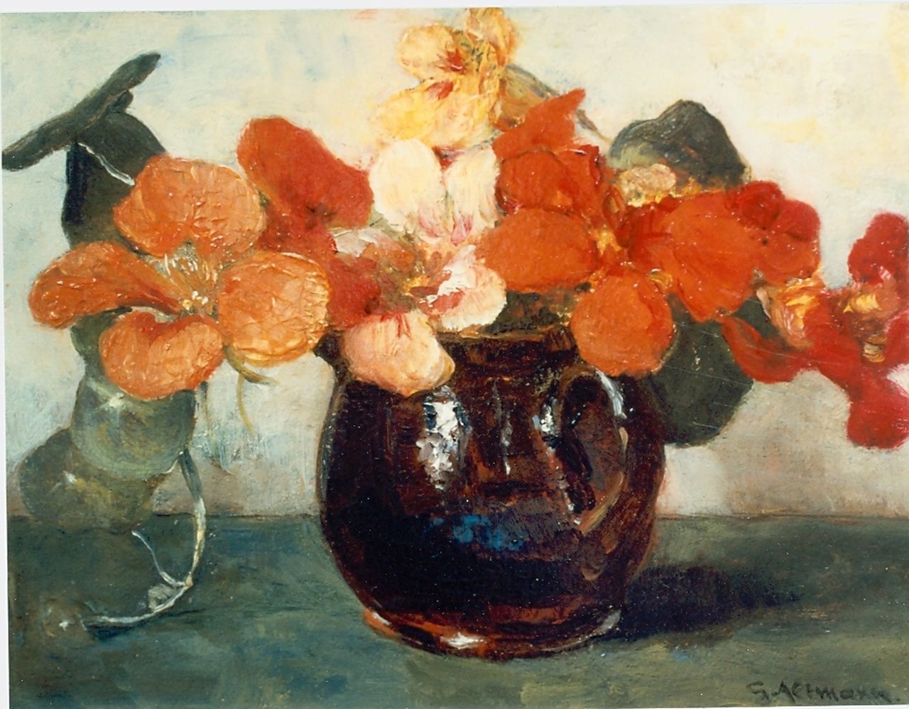Altmann G.  | Gerard Altmann, Bloemstilleven, olieverf op doek op paneel 15,3 x 20,4 cm, gesigneerd rechtsonder