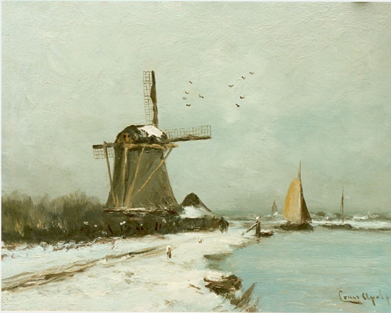Apol L.F.H. | Lodewijk Franciscus Hendrik 'Louis' Apol, Vaart in de winter, olieverf op paneel 27,7 x 36,1 cm, gesigneerd rechtsonder Apol L.F.H. | Lodewijk Franciscus Hendrik 'Louis' Apol, Vaart in de winter, olieverf op paneel 27,7 x 36,1 cm, gesigneerd rechtsonder