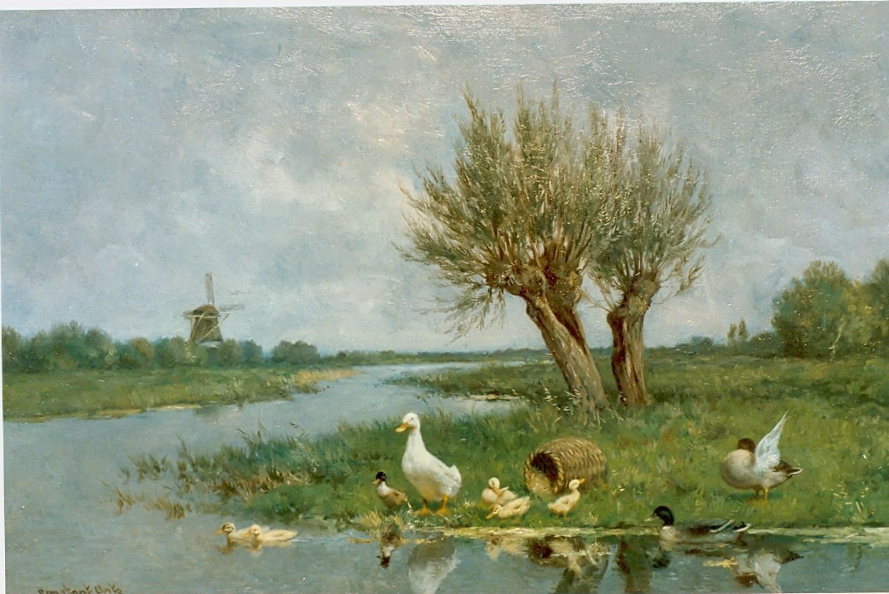 Artz C.D.L. | 'Constant' David Ludovic Artz, Eendjes aan de slootkant met een molen, olieverf op doek 40,7 x 60,5 cm, gesigneerd linksonder Artz C.D.L. | 'Constant' David Ludovic Artz, Eendjes aan de slootkant met een molen, olieverf op doek 40,7 x 60,5 cm, gesigneerd linksonder