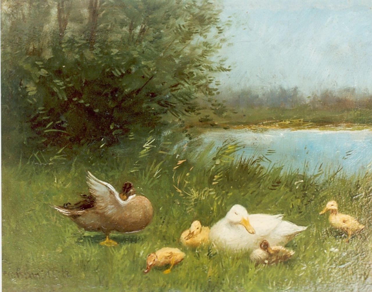 Artz C.D.L. | 'Constant' David Ludovic Artz, Eenden met hun kroost aan de slootkant, olieverf op paneel 18,8 x 25,0 cm, gesigneerd linksonder Artz C.D.L. | 'Constant' David Ludovic Artz, Eenden met hun kroost aan de slootkant, olieverf op paneel 18,8 x 25,0 cm, gesigneerd linksonder