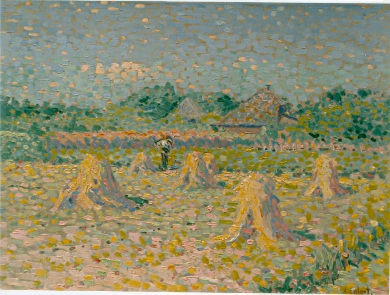 Colnot A.J.G.  | 'Arnout' Jacobus Gustaaf Colnot, Korenschoven op het veld, olieverf op doek 48,3 x 62,0 cm, gesigneerd rechtsonder