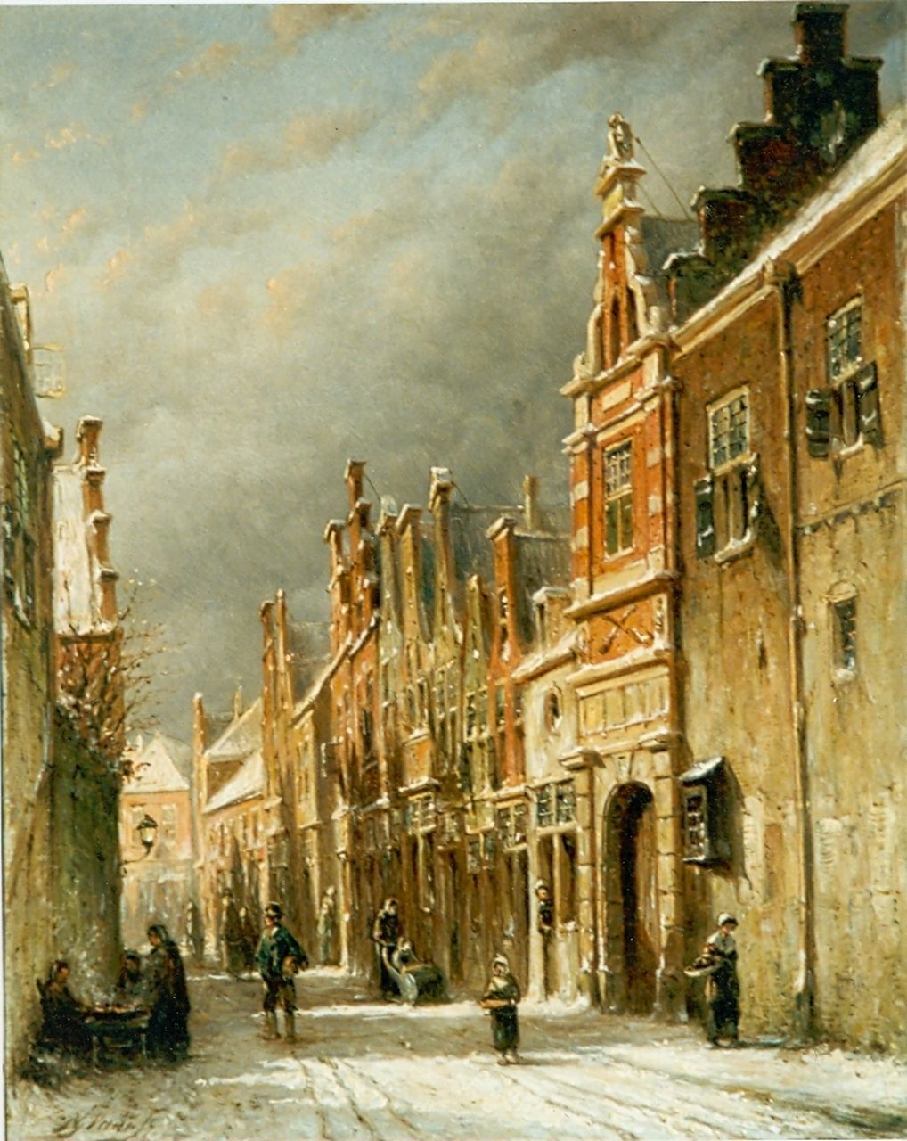 Vertin P.G. | Petrus Gerardus Vertin, Straatje in de winter, olieverf op paneel 19,1 x 23,6 cm, gesigneerd linksonder Vertin P.G. | Petrus Gerardus Vertin, Straatje in de winter, olieverf op paneel 19,1 x 23,6 cm, gesigneerd linksonder