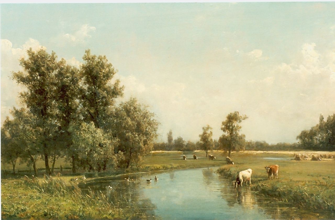 Destrée J.J. | Johannes Josephus Destrée, Hollands landschap, olieverf op paneel 31,5 x 50,2 cm, gesigneerd rechtsonder en gedateerd 1871 Destrée J.J. | Johannes Josephus Destrée, Hollands landschap, olieverf op paneel 31,5 x 50,2 cm, gesigneerd rechtsonder en gedateerd 1871