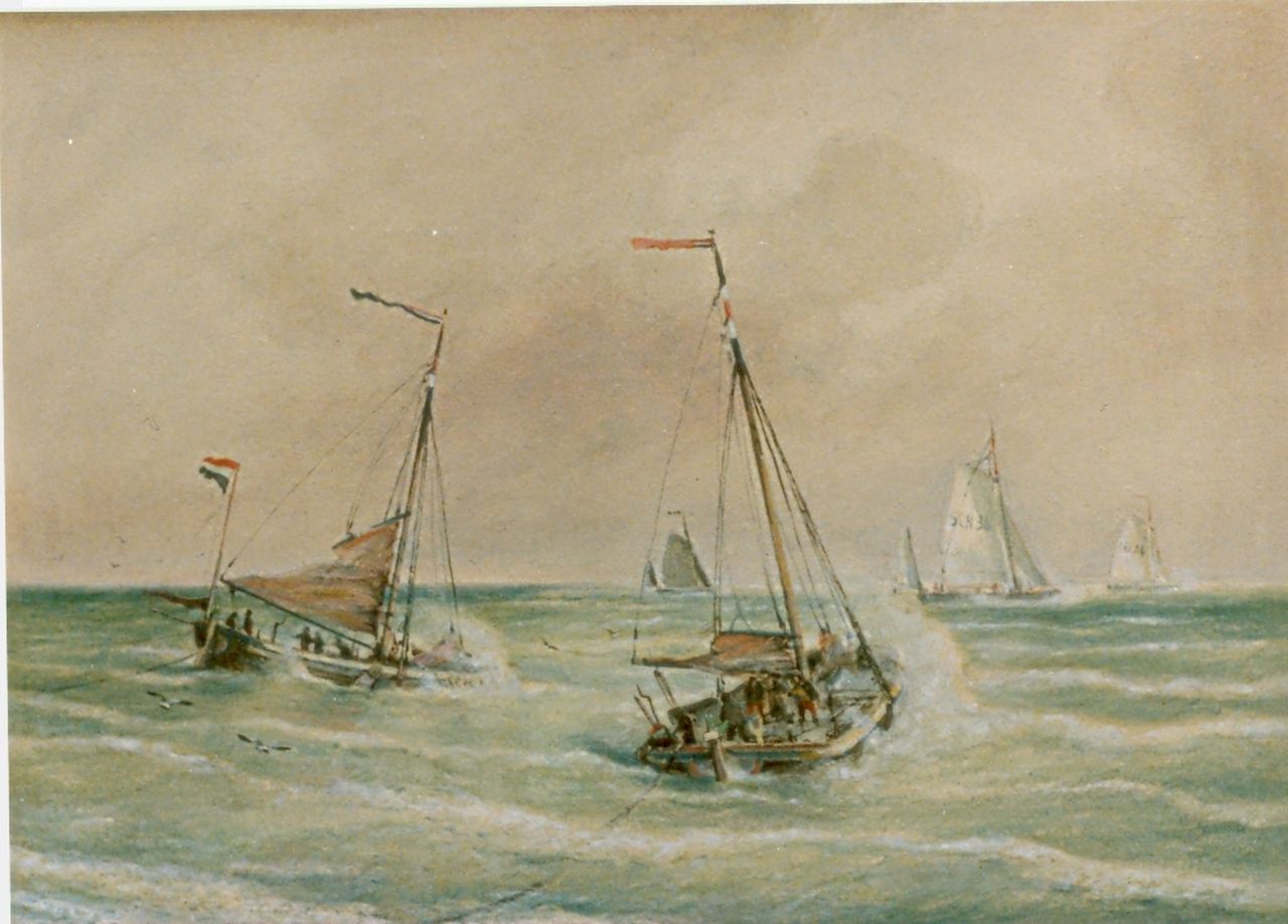 Dommelshuizen C.C. | Cornelis Christiaan Dommelshuizen, Uitvarende Scheveningse bommen, aquarel op papier 28,1 x 39,0 cm, gesigneerd rechtsonder en gedateerd 1905 Dommelshuizen C.C. | Cornelis Christiaan Dommelshuizen, Uitvarende Scheveningse bommen, aquarel op papier 28,1 x 39,0 cm, gesigneerd rechtsonder en gedateerd 1905
