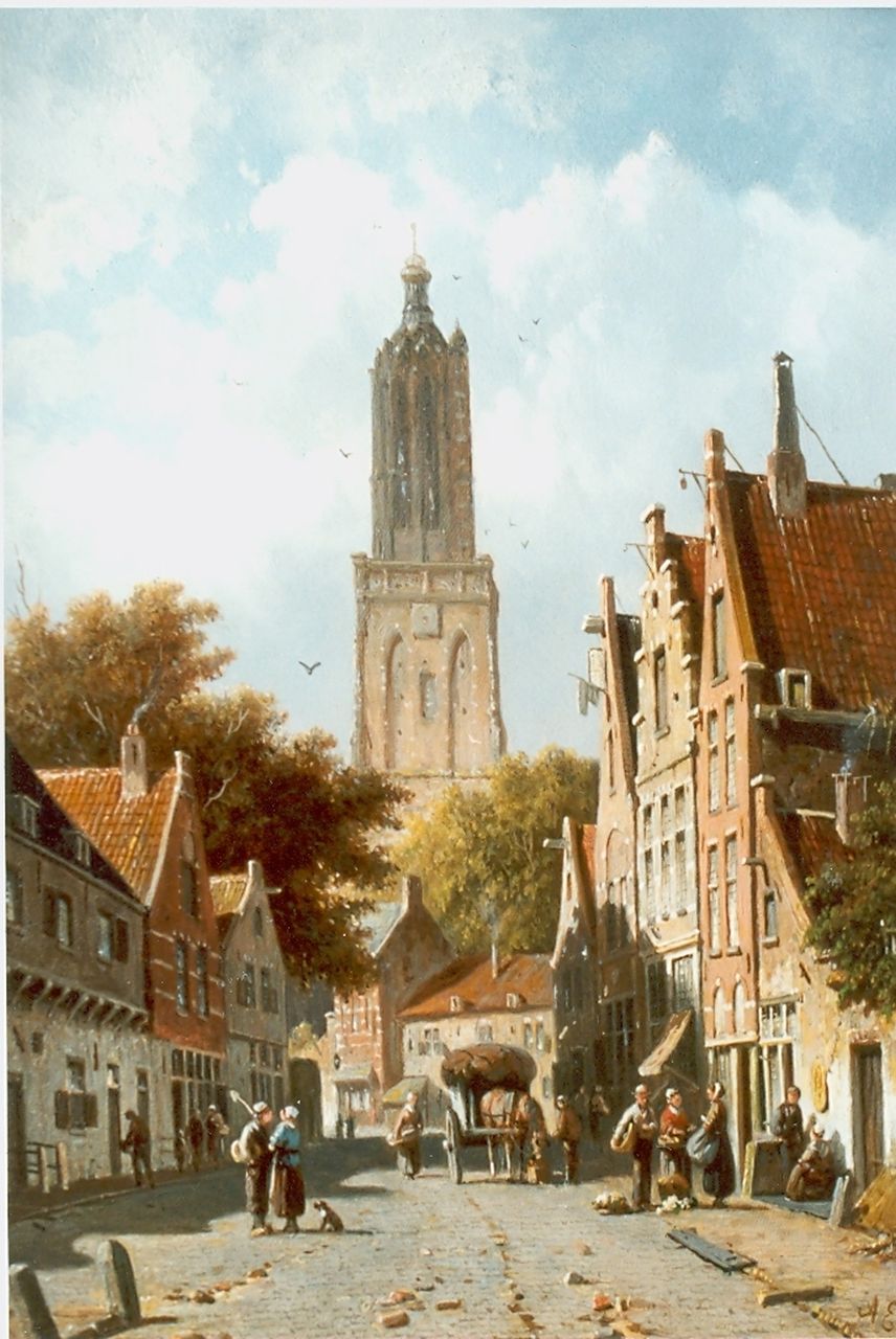 Eversen A. | Adrianus Eversen, Straatje te Amersfoort, olieverf op paneel 37,3 x 26,8 cm, gesigneerd rechtsonder Eversen A. | Adrianus Eversen, Straatje te Amersfoort, olieverf op paneel 37,3 x 26,8 cm, gesigneerd rechtsonder