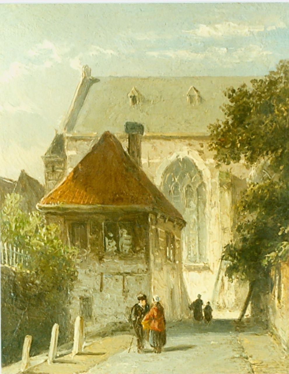 Eversen A. | Adrianus Eversen, Stadsgezicht met kerk op achtergrond, olieverf op paneel 12,9 x 10,9 cm, gesigneerd linksonder Eversen A. | Adrianus Eversen, Stadsgezicht met kerk op achtergrond, olieverf op paneel 12,9 x 10,9 cm, gesigneerd linksonder
