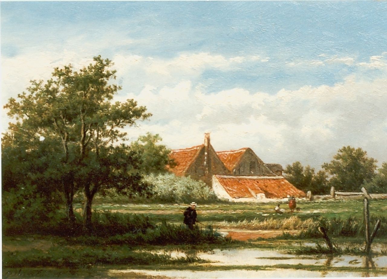 Heerebaart G.  | Georgius Heerebaart, Boerenlandschap, olieverf op paneel 16,1 x 23,7 cm, gesigneerd linksonder