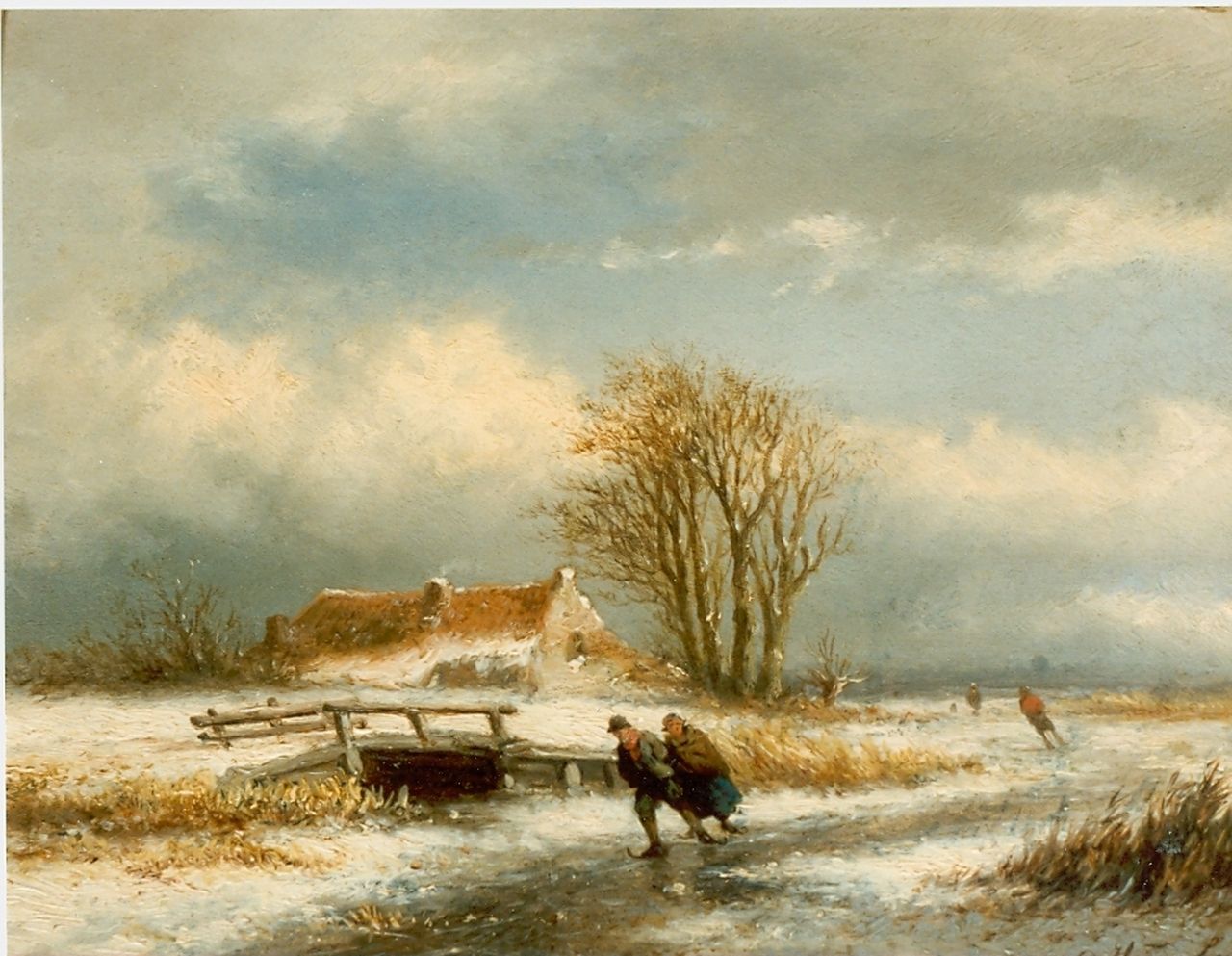 Heerebaart G. | Georgius Heerebaart, Schaatsers op bevroren vaart, olieverf op paneel 17,3 x 23,0 cm, gesigneerd rechtsonder Heerebaart G. | Georgius Heerebaart, Schaatsers op bevroren vaart, olieverf op paneel 17,3 x 23,0 cm, gesigneerd rechtsonder