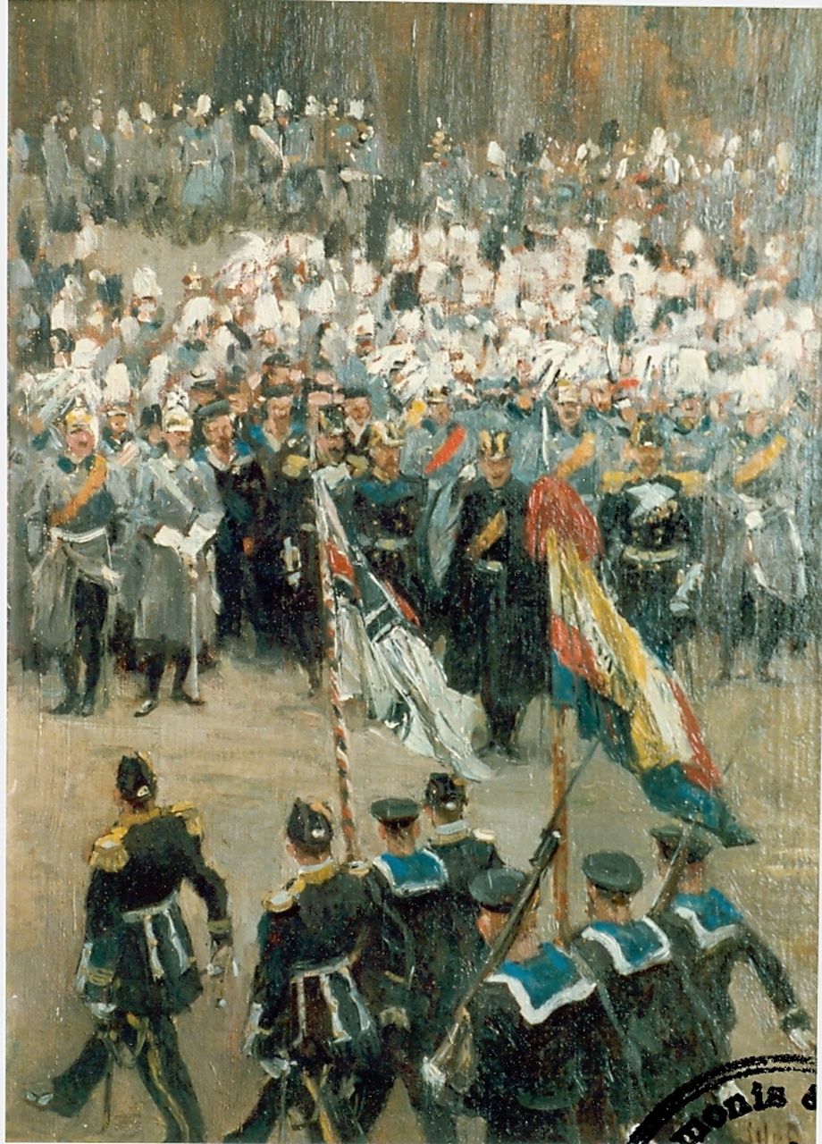 Hoynck van Papendrecht J. | Jan Hoynck van Papendrecht, Defilé voor keizer Wilhelm, olieverf op doek op paneel 37,0 x 27,0 cm, gesigneerd rechtsonder en gedateerd 1901 Hoynck van Papendrecht J. | Jan Hoynck van Papendrecht, Defilé voor keizer Wilhelm, olieverf op doek op paneel 37,0 x 27,0 cm, gesigneerd rechtsonder en gedateerd 1901