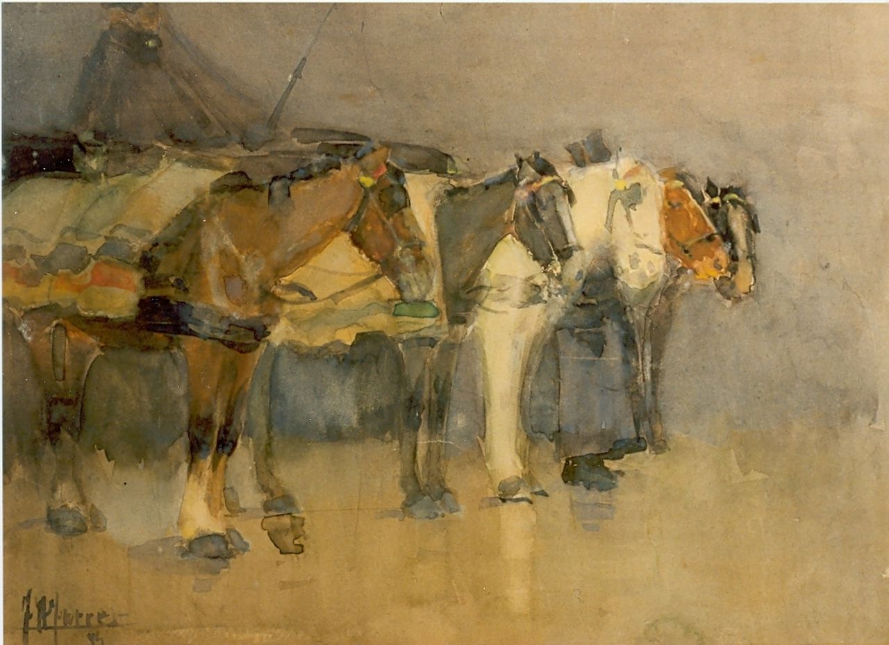 Jurres J.H. | Johannes Hendricus Jurres, Een stoet paarden, aquarel op papier 19,0 x 26,0 cm, gesigneerd linksonder en gedateerd '94 Jurres J.H. | Johannes Hendricus Jurres, Een stoet paarden, aquarel op papier 19,0 x 26,0 cm, gesigneerd linksonder en gedateerd '94