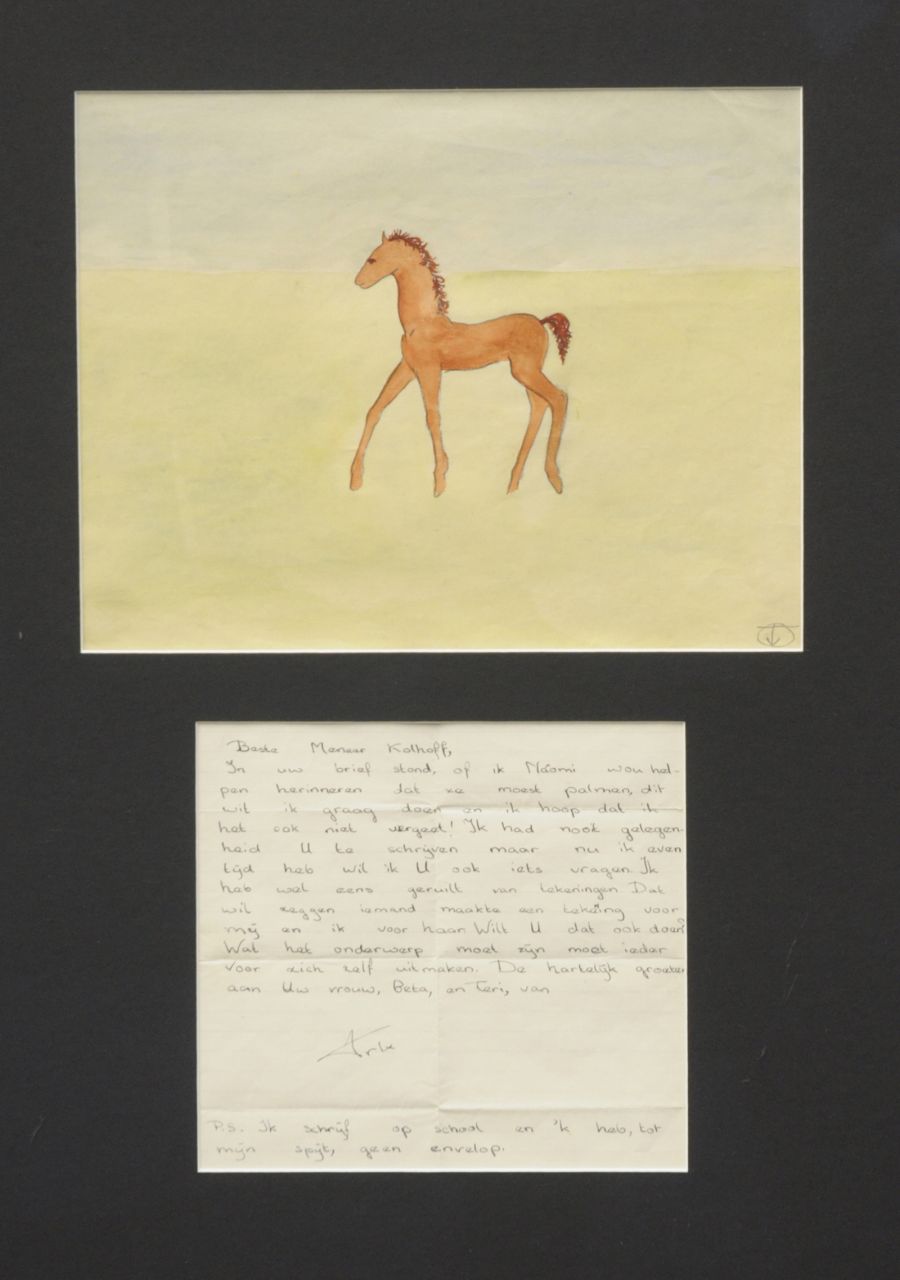 Oranje-Nassau (Prinses Beatrix) B.W.A. van | Beatrix Wilhelmina Armgard van Oranje-Nassau (Prinses Beatrix), Veulen, potlood en aquarel op papier 23,0 x 30,0 cm, gesigneerd met mon. rechtsonder Oranje-Nassau (Prinses Beatrix) B.W.A. van | Beatrix Wilhelmina Armgard van Oranje-Nassau (Prinses Beatrix), Veulen, potlood en aquarel op papier 23,0 x 30,0 cm, gesigneerd met mon. rechtsonder