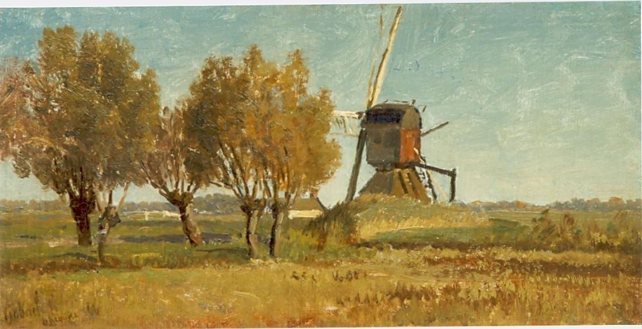 Gabriel P.J.C. | Paul Joseph Constantin 'Constan(t)' Gabriel, Het rode molentje, olieverf op doek op paneel 18,2 x 36,0 cm, gesigneerd linksonder Gabriel P.J.C. | Paul Joseph Constantin 'Constan(t)' Gabriel, Het rode molentje, olieverf op doek op paneel 18,2 x 36,0 cm, gesigneerd linksonder