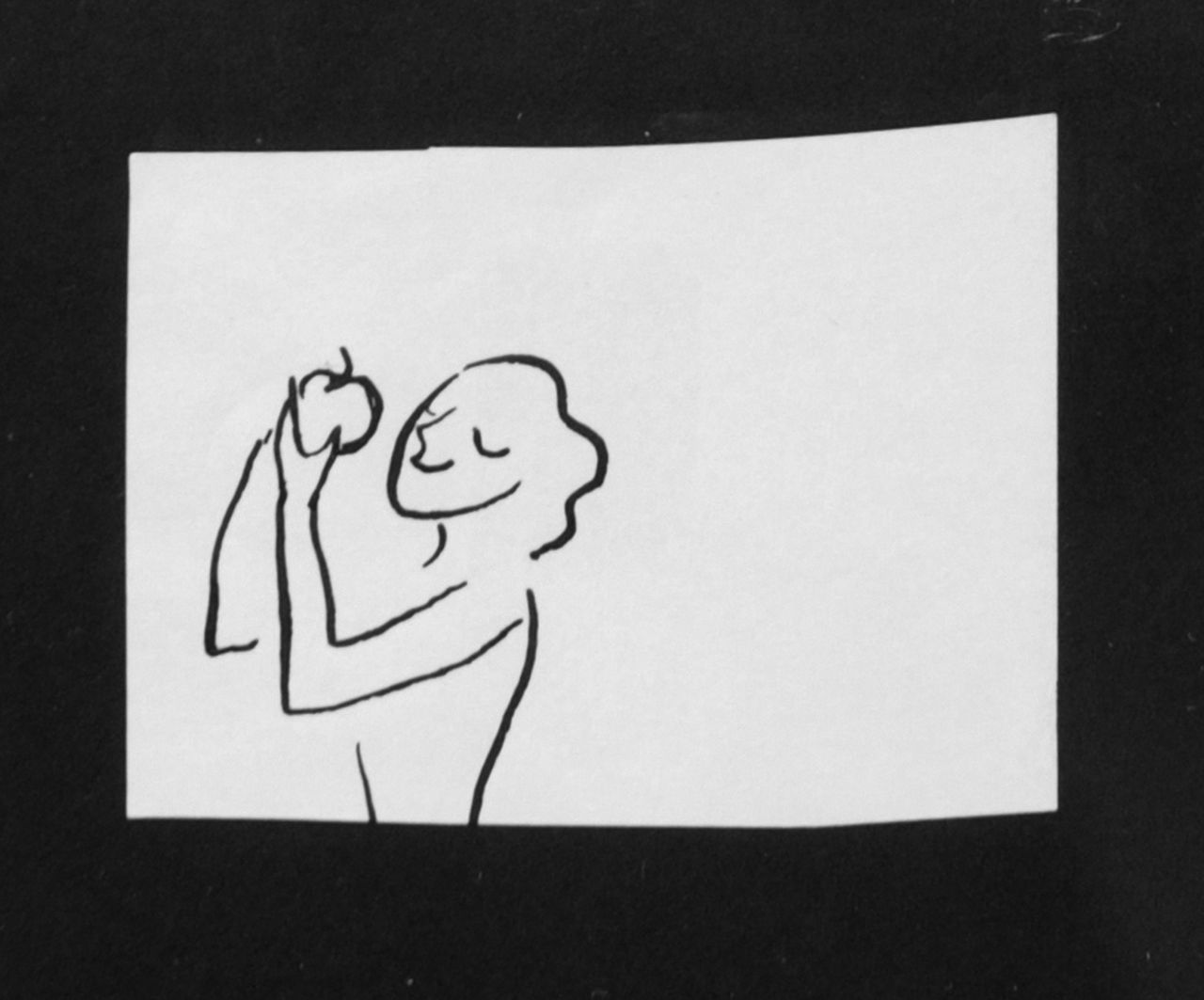 Oranje-Nassau (Prinses Beatrix) B.W.A. van | Beatrix Wilhelmina Armgard van Oranje-Nassau (Prinses Beatrix), Eva met appel, potlood en Oost-Indische inkt op papier 5,6 x 8,0 cm, te dateren augustus 1960 Oranje-Nassau (Prinses Beatrix) B.W.A. van | Beatrix Wilhelmina Armgard van Oranje-Nassau (Prinses Beatrix), Eva met appel, potlood en Oost-Indische inkt op papier 5,6 x 8,0 cm, te dateren augustus 1960