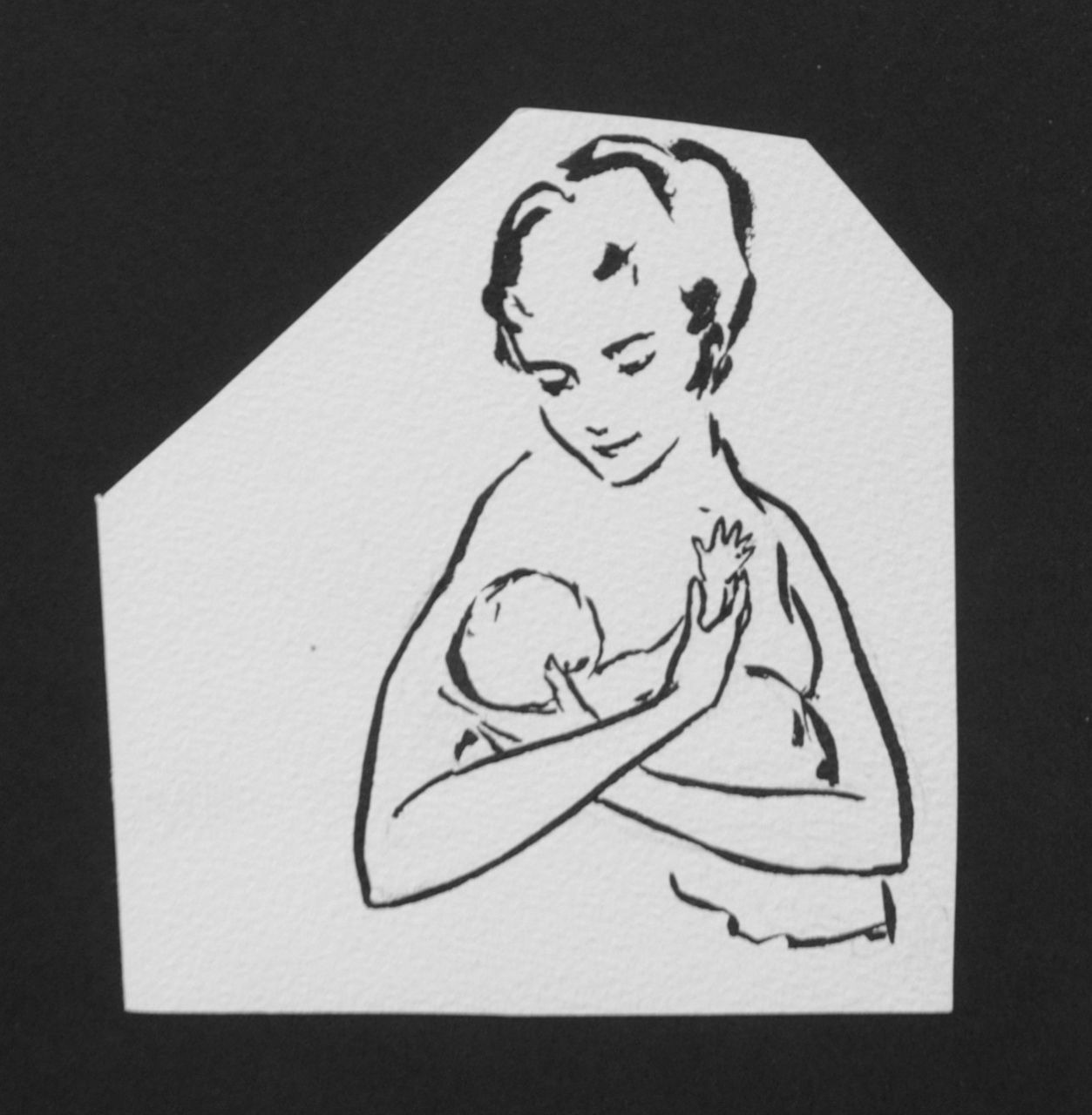Oranje-Nassau (Prinses Beatrix) B.W.A. van | Beatrix Wilhelmina Armgard van Oranje-Nassau (Prinses Beatrix), Moeder en kind, potlood en Oost-Indische inkt op papier 10,8 x 10,2 cm, te dateren augustus 1960 Oranje-Nassau (Prinses Beatrix) B.W.A. van | Beatrix Wilhelmina Armgard van Oranje-Nassau (Prinses Beatrix), Moeder en kind, potlood en Oost-Indische inkt op papier 10,8 x 10,2 cm, te dateren augustus 1960