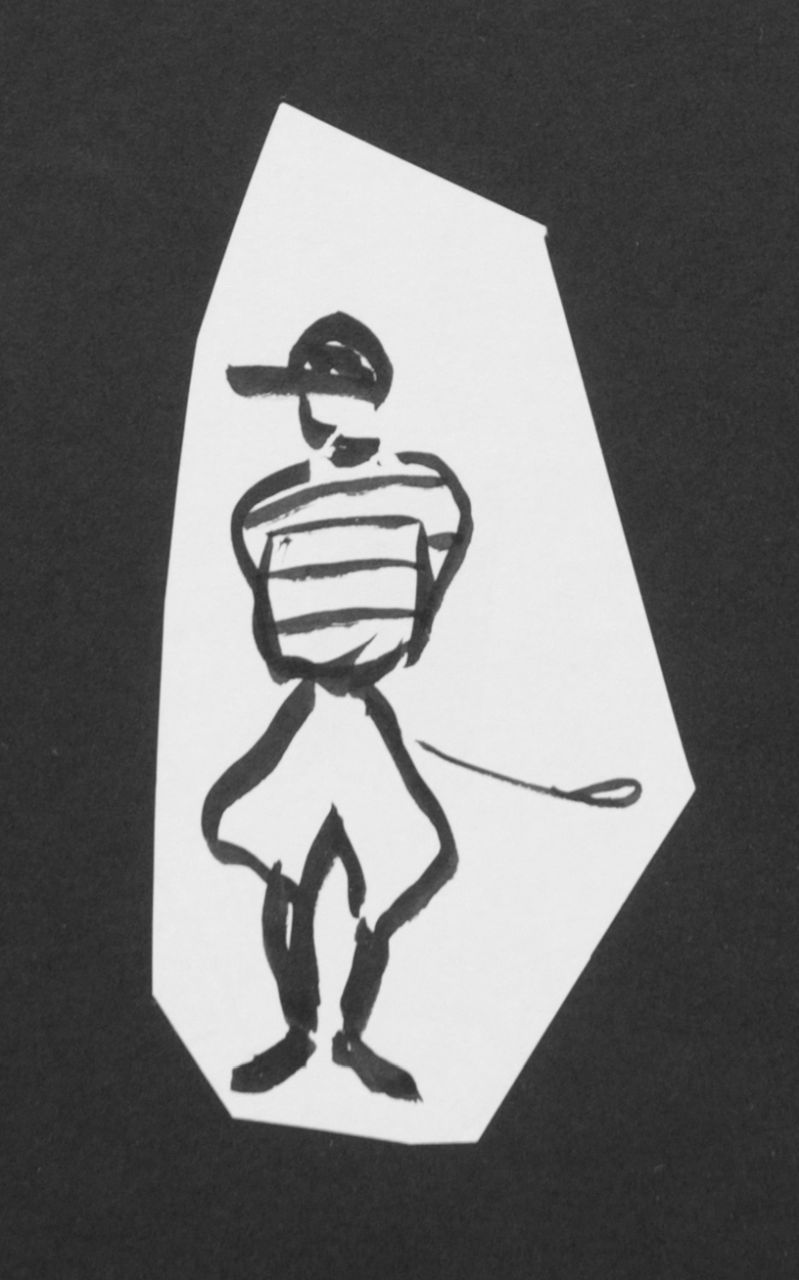 Oranje-Nassau (Prinses Beatrix) B.W.A. van | Beatrix Wilhelmina Armgard van Oranje-Nassau (Prinses Beatrix), Jockey, potlood en Oost-Indische inkt op papier 11,0 x 5,5 cm, te dateren augustus 1960 Oranje-Nassau (Prinses Beatrix) B.W.A. van | Beatrix Wilhelmina Armgard van Oranje-Nassau (Prinses Beatrix), Jockey, potlood en Oost-Indische inkt op papier 11,0 x 5,5 cm, te dateren augustus 1960