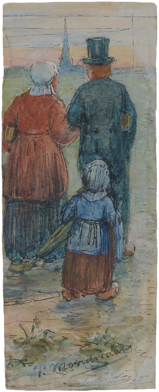 Mondriaan P.C. | Pieter Cornelis 'Piet' Mondriaan, Kerkgang, op weg naar ws. de R.K. Jacobuskerk te Winterswijk, aquarel op papier 15,2 x 6,0 cm, gesigneerd middenonder en zomer 1901; familiebezit, niet te koop. Mondriaan P.C. | Pieter Cornelis 'Piet' Mondriaan, Kerkgang, op weg naar ws. de R.K. Jacobuskerk te Winterswijk, aquarel op papier 15,2 x 6,0 cm, gesigneerd middenonder en zomer 1901; familiebezit, niet te koop.