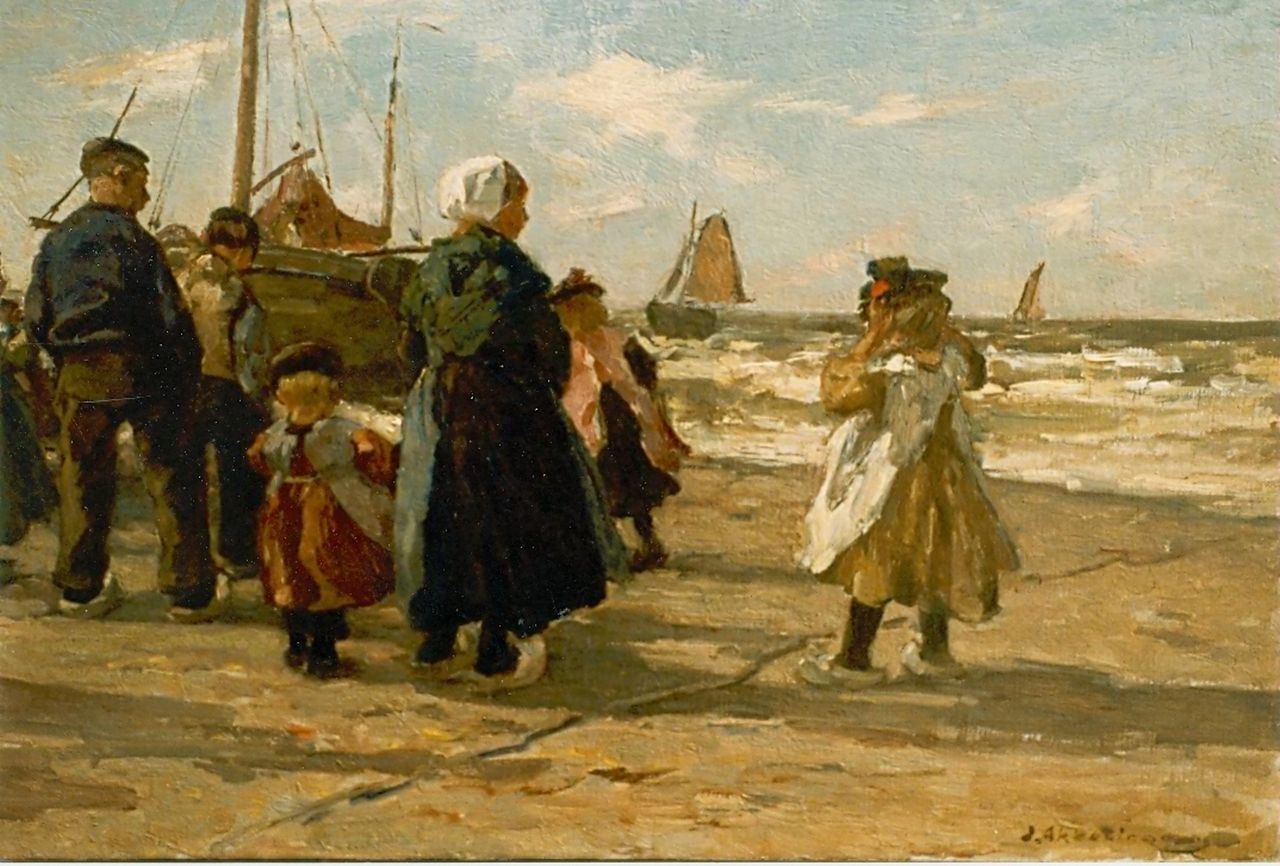 Akkeringa J.E.H. | 'Johannes Evert' Hendrik Akkeringa, Vissers op het strand, olieverf op doek 33,0 x 46,0 cm, gesigneerd rechtsonder Akkeringa J.E.H. | 'Johannes Evert' Hendrik Akkeringa, Vissers op het strand, olieverf op doek 33,0 x 46,0 cm, gesigneerd rechtsonder
