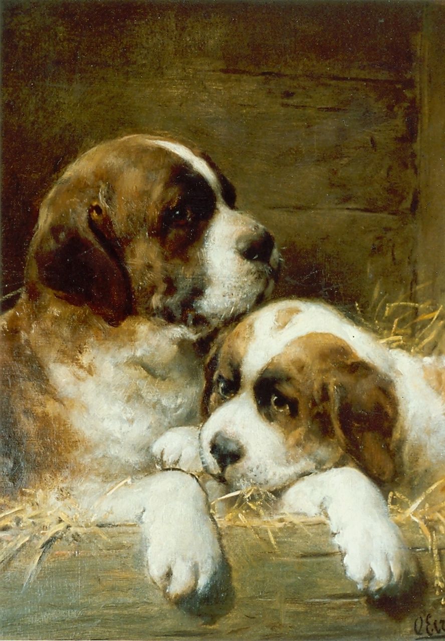 Eerelman O. | Otto Eerelman, St.Bernhard puppies, olieverf op doek 45,5 x 35,5 cm, gesigneerd rechtsonder Eerelman O. | Otto Eerelman, St.Bernhard puppies, olieverf op doek 45,5 x 35,5 cm, gesigneerd rechtsonder