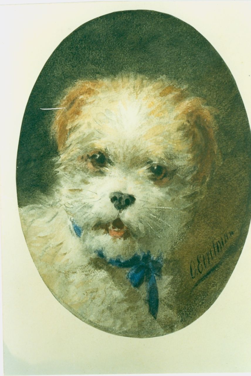 Eerelman O. | Otto Eerelman, Jonge terrier met blauwe strik, aquarel op papier 24,0 x 17,0 cm, gesigneerd linksonder Eerelman O. | Otto Eerelman, Jonge terrier met blauwe strik, aquarel op papier 24,0 x 17,0 cm, gesigneerd linksonder