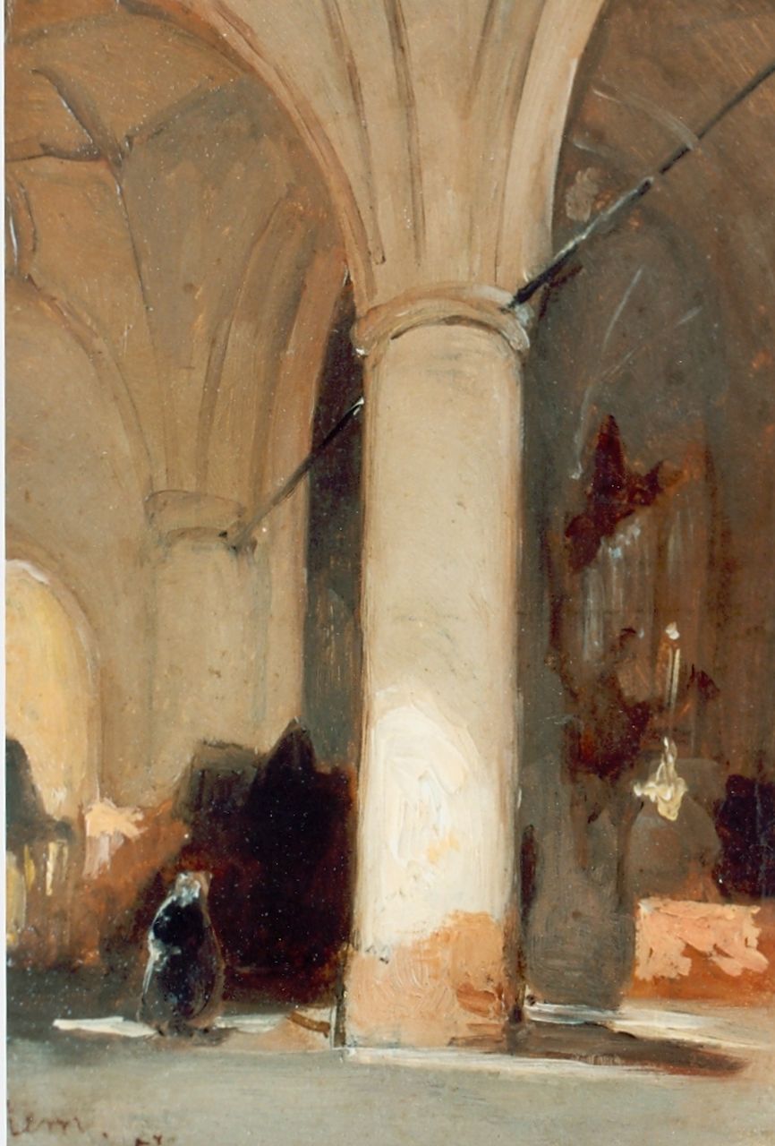 Bosboom J. | Johannes Bosboom, Kerk interieur te Hattem, olieverf op doek op paneel 17,7 x 12,4 cm, gesigneerd linksonder en gedateerd '57 Bosboom J. | Johannes Bosboom, Kerk interieur te Hattem, olieverf op doek op paneel 17,7 x 12,4 cm, gesigneerd linksonder en gedateerd '57
