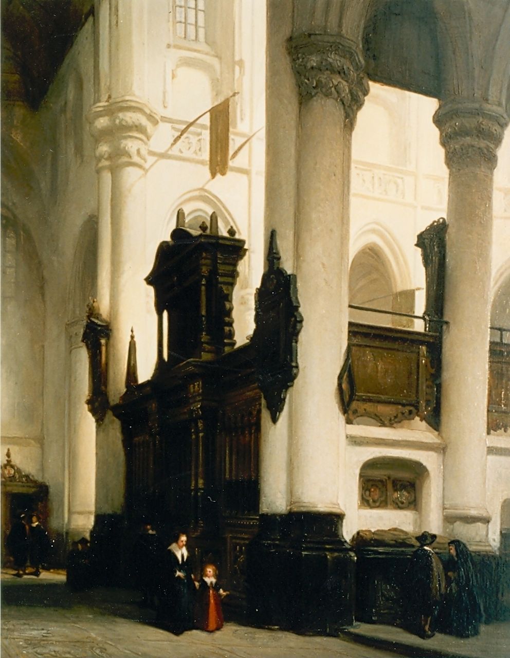 Bosboom J.  | Johannes Bosboom, Interieur van de Nieuwe Kerk te Delft, olieverf op paneel 70,3 x 55,8 cm, gesigneerd linksonder