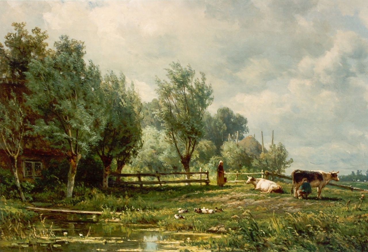 Borselen J.W. van | Jan Willem van Borselen, Koeien in weide aan sloot, olieverf op doek 29,0 x 44,6 cm, gesigneerd rechtsonder Borselen J.W. van | Jan Willem van Borselen, Koeien in weide aan sloot, olieverf op doek 29,0 x 44,6 cm, gesigneerd rechtsonder