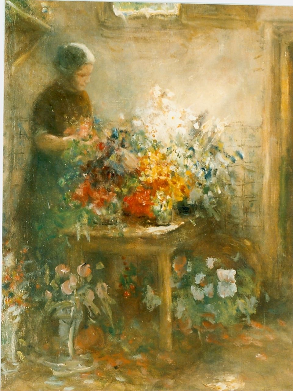 Blommers B.J.  | Bernardus Johannes 'Bernard' Blommers, Bloemen schikken, olieverf op doek 47,0 x 36,0 cm