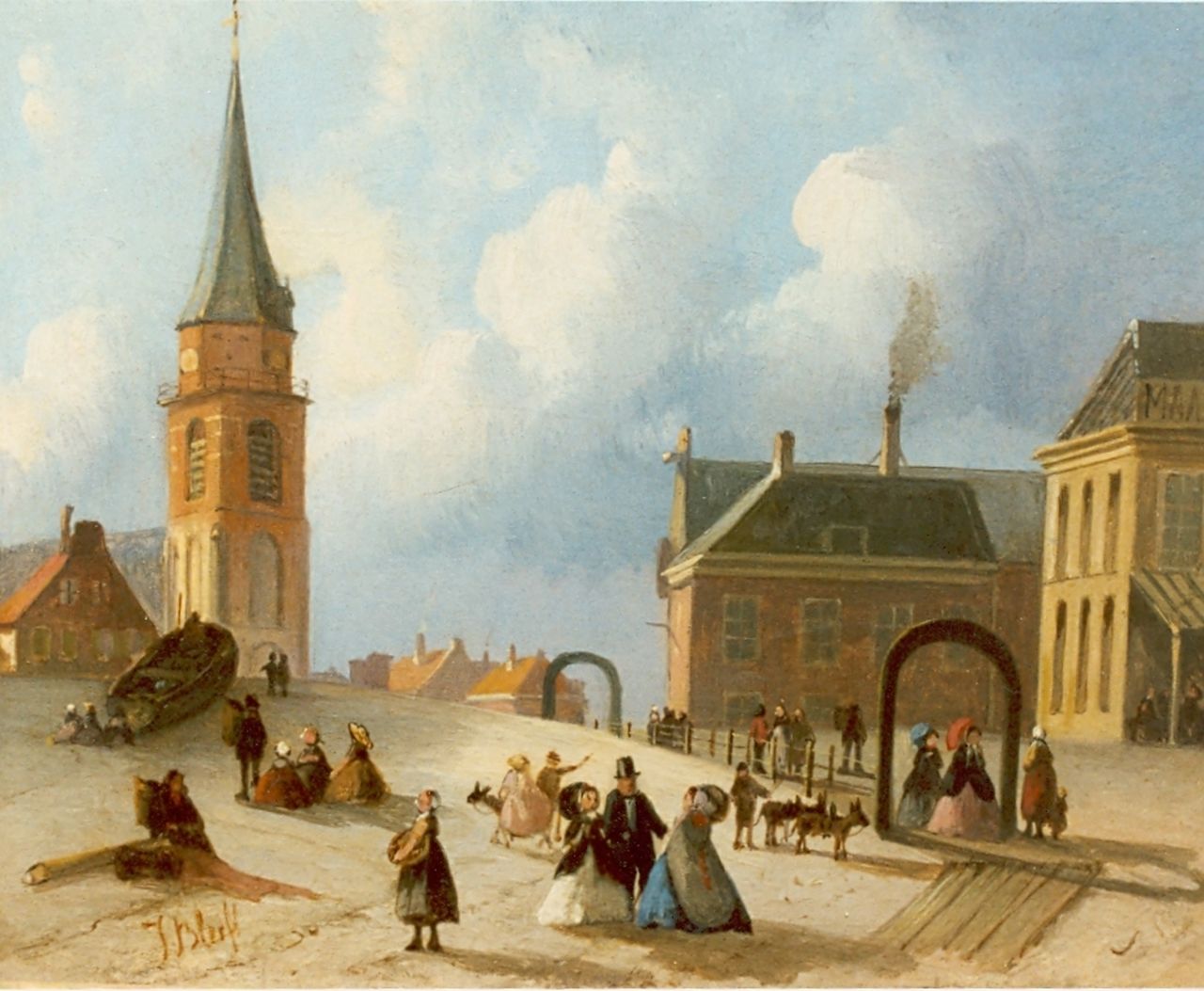 Bles J. | Joseph Bles, Op het Scheveningse strand, olieverf op paneel 14,2 x 17,6 cm, gesigneerd linksonder Bles J. | Joseph Bles, Op het Scheveningse strand, olieverf op paneel 14,2 x 17,6 cm, gesigneerd linksonder