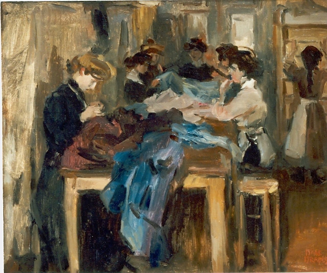 Israels I.L.  | 'Isaac' Lazarus Israels, Naaiatelier Paquin, Parijs, olieverf op doek 49,0 x 60,0 cm, gesigneerd rechtsonder en omstreeks 1905