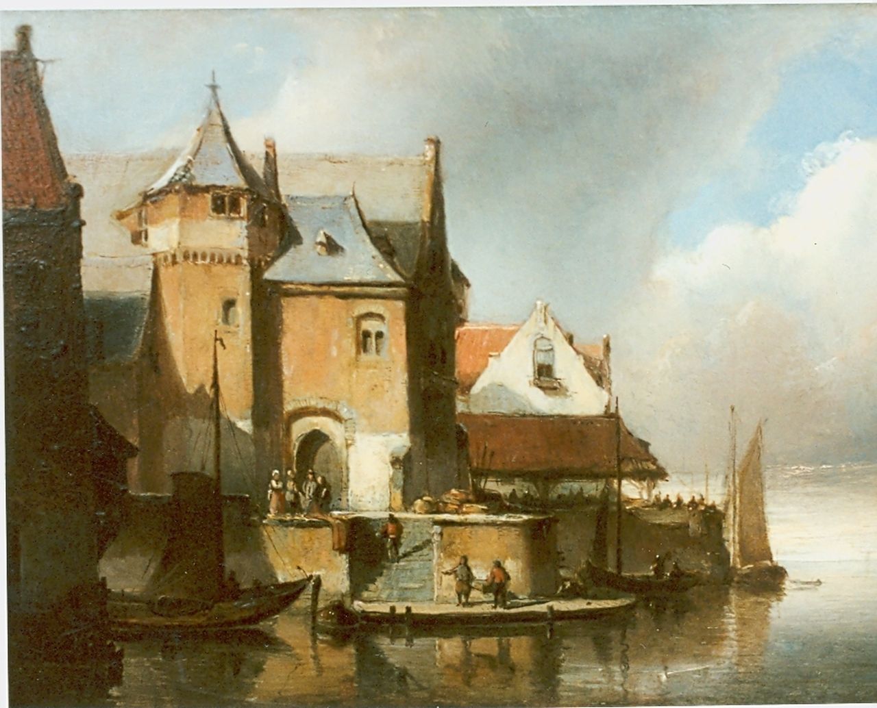 Karsen K. | Kasparus Karsen, Stadskade aan rivier in Duitsland, olieverf op paneel 14,7 x 19,0 cm Karsen K. | Kasparus Karsen, Stadskade aan rivier in Duitsland, olieverf op paneel 14,7 x 19,0 cm