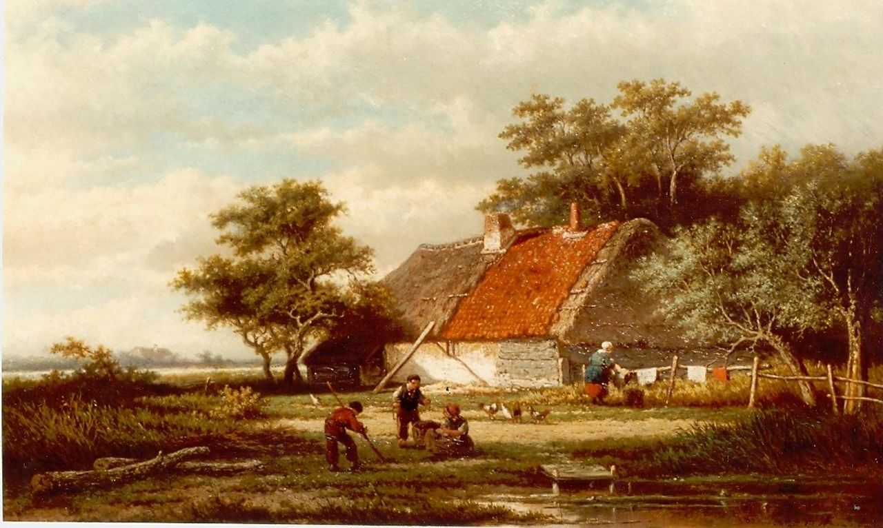 Heerebaart G. | Georgius Heerebaart, Boerderij, olieverf op doek 43,0 x 69,0 cm, gesigneerd rechtsonder Heerebaart G. | Georgius Heerebaart, Boerderij, olieverf op doek 43,0 x 69,0 cm, gesigneerd rechtsonder