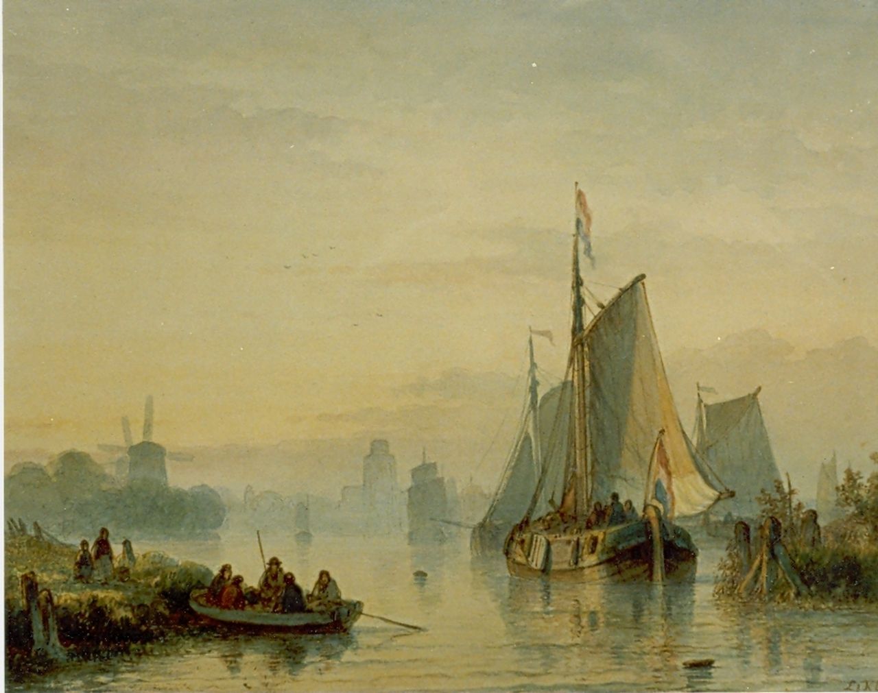 Kleijn L.J. | Lodewijk Johannes Kleijn, Zeilboten op een rivier bij avond, aquarel op papier 42,2 x 32,0 cm, gesigneerd rechtsonder Kleijn L.J. | Lodewijk Johannes Kleijn, Zeilboten op een rivier bij avond, aquarel op papier 42,2 x 32,0 cm, gesigneerd rechtsonder