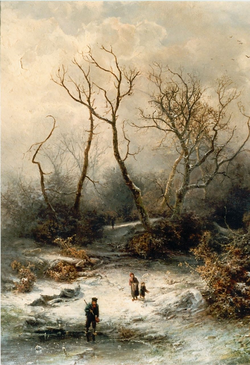 Kluyver P.L.F. | 'Pieter' Lodewijk Francisco Kluyver, Winters bosgezicht met bevroren vennetje, olieverf op paneel 49,6 x 39,7 cm, gesigneerd rechtsonder Kluyver P.L.F. | 'Pieter' Lodewijk Francisco Kluyver, Winters bosgezicht met bevroren vennetje, olieverf op paneel 49,6 x 39,7 cm, gesigneerd rechtsonder