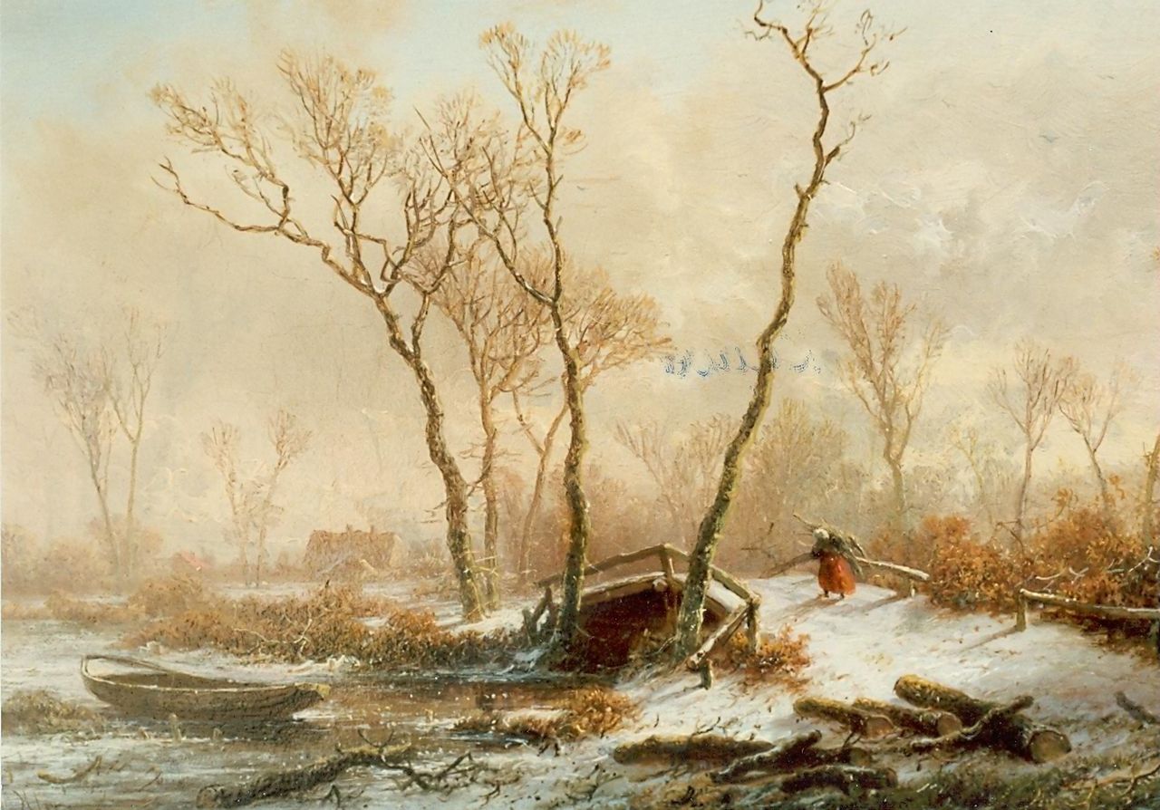 Kluyver P.L.F. | 'Pieter' Lodewijk Francisco Kluyver, Winters bosgezicht, olieverf op paneel 19,6 x 28,5 cm, gesigneerd linksonder Kluyver P.L.F. | 'Pieter' Lodewijk Francisco Kluyver, Winters bosgezicht, olieverf op paneel 19,6 x 28,5 cm, gesigneerd linksonder