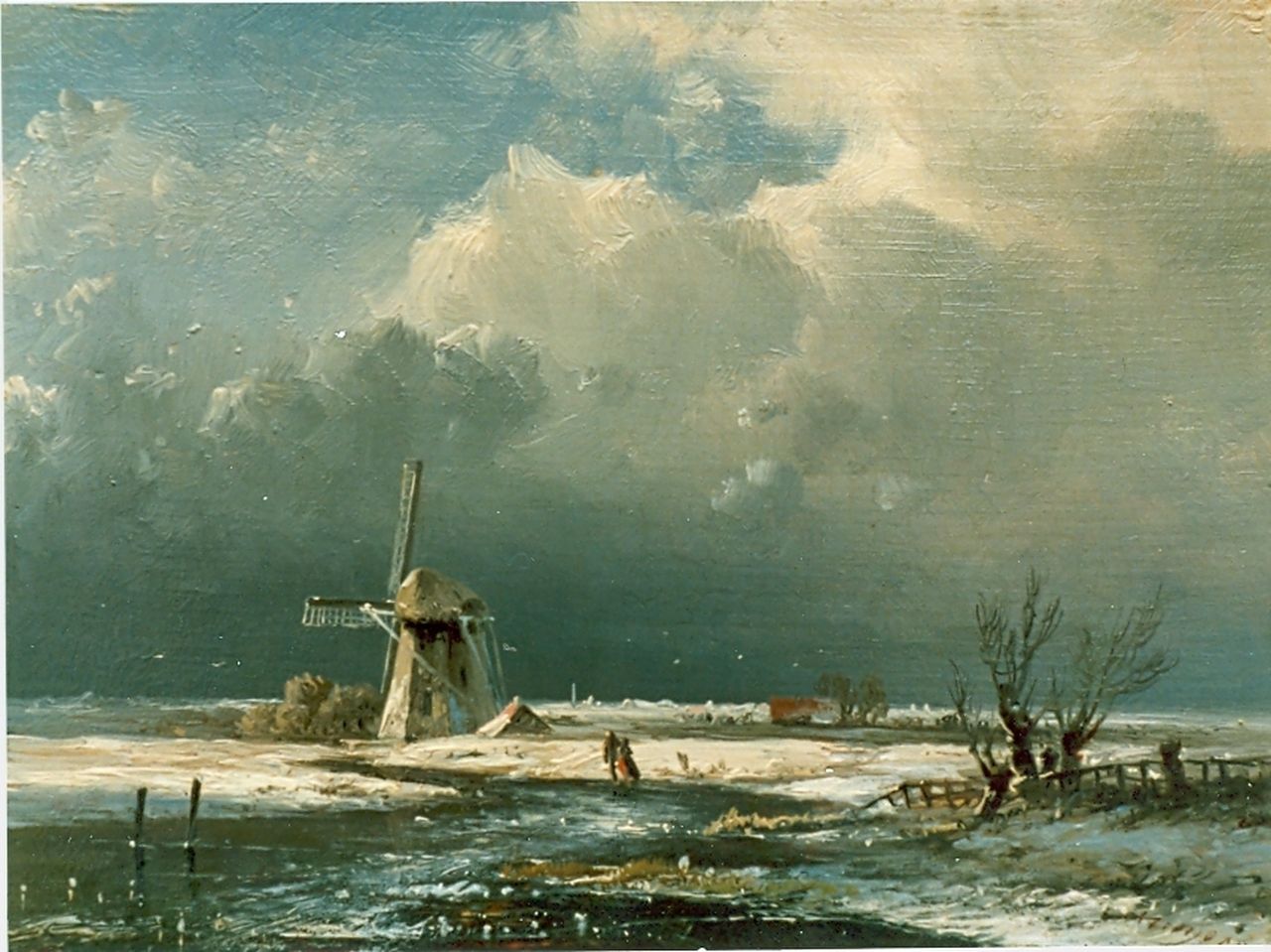 Kluyver P.L.F. | 'Pieter' Lodewijk Francisco Kluyver, Winters molenlandschap, olieverf op paneel 12,4 x 16,6 cm, gesigneerd rechtsonder Kluyver P.L.F. | 'Pieter' Lodewijk Francisco Kluyver, Winters molenlandschap, olieverf op paneel 12,4 x 16,6 cm, gesigneerd rechtsonder