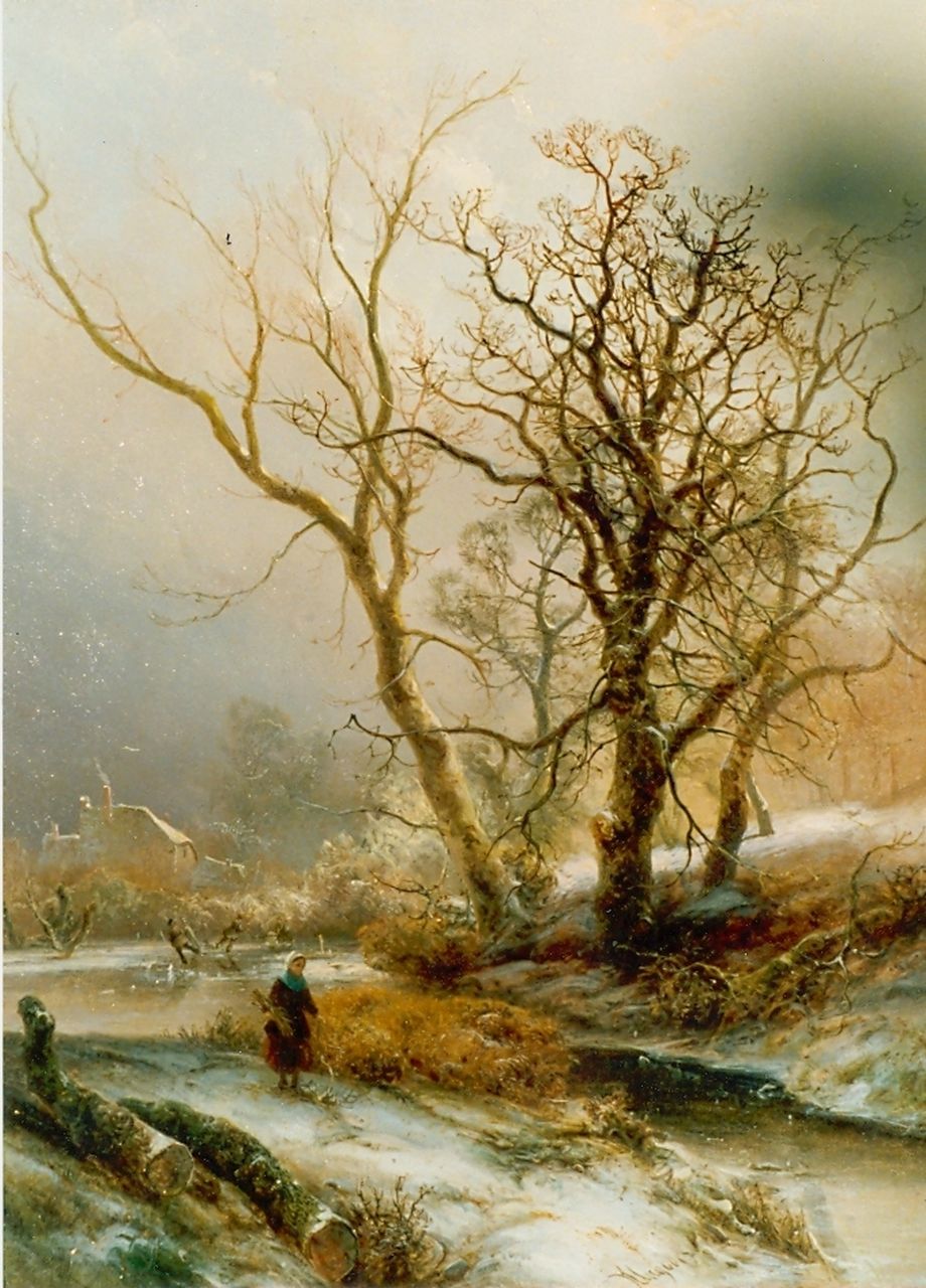 Kluyver P.L.F. | 'Pieter' Lodewijk Francisco Kluyver, Winters bosgezicht, olieverf op paneel 50,0 x 39,5 cm, gesigneerd middenonder Kluyver P.L.F. | 'Pieter' Lodewijk Francisco Kluyver, Winters bosgezicht, olieverf op paneel 50,0 x 39,5 cm, gesigneerd middenonder