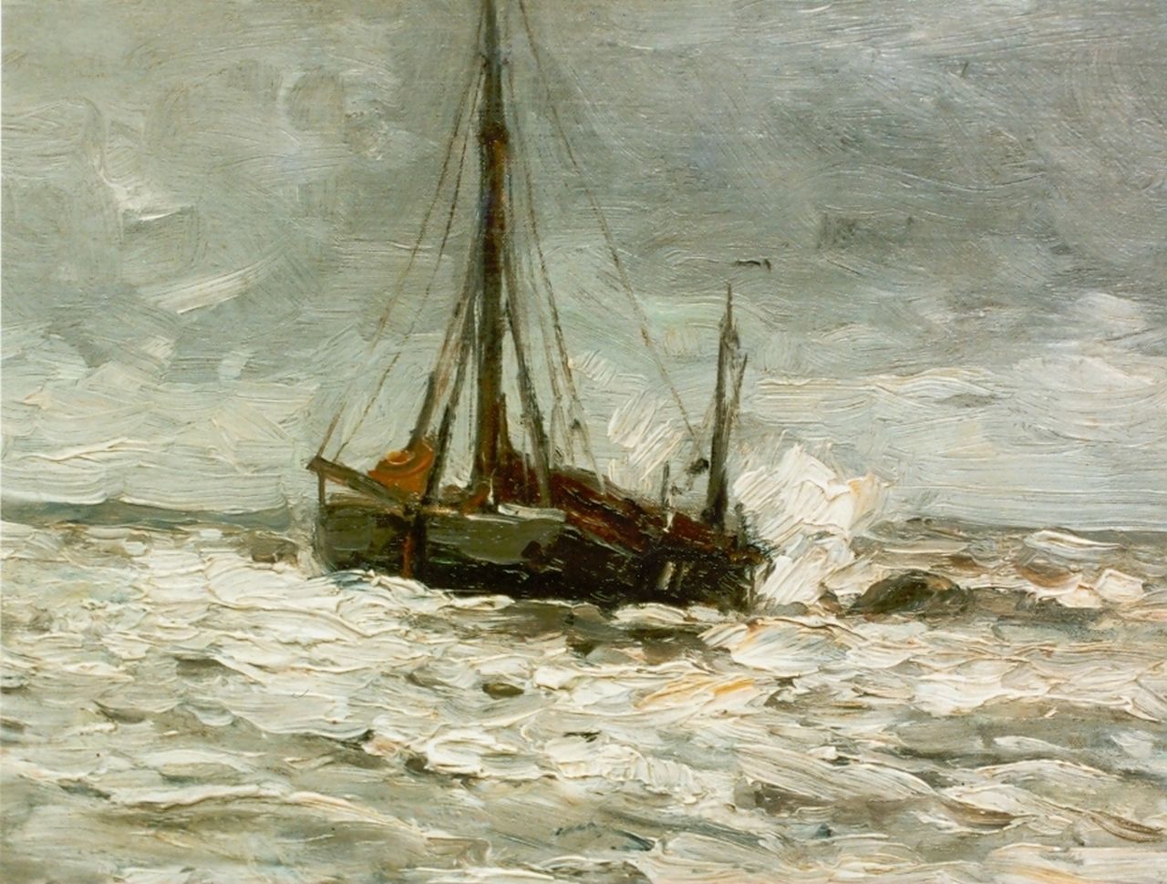 Munthe G.A.L. | Gerhard Arij Ludwig 'Morgenstjerne' Munthe, Botter op volle zee, olieverf op doek 23,0 x 30,0 cm, gesigneerd linksonder Munthe G.A.L. | Gerhard Arij Ludwig 'Morgenstjerne' Munthe, Botter op volle zee, olieverf op doek 23,0 x 30,0 cm, gesigneerd linksonder