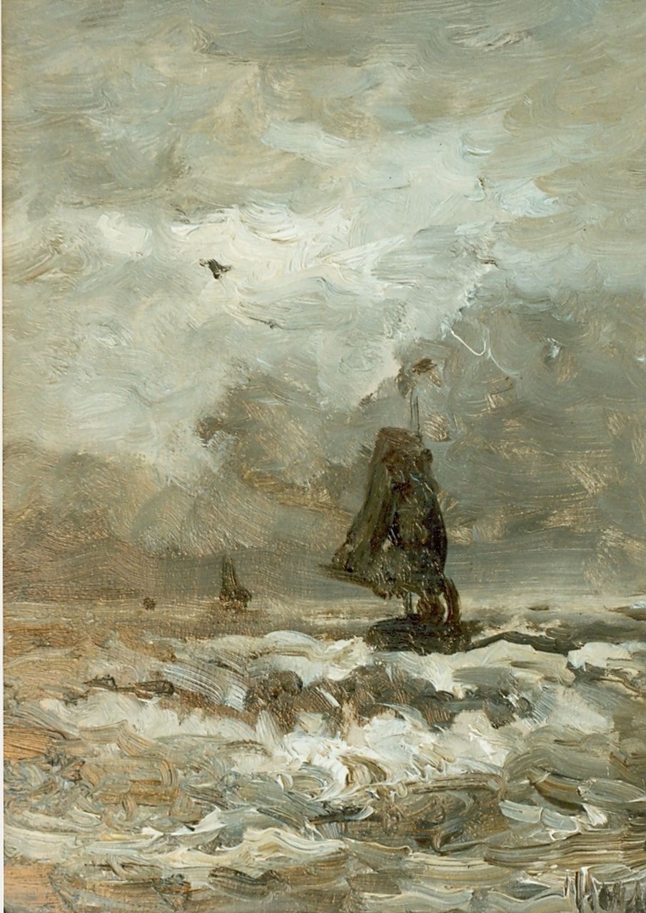 Mesdag H.W. | Hendrik Willem Mesdag, Boten op volle zee, olieverf op paneel 23,6 x 18,0 cm, gesigneerd rechtsonder Mesdag H.W. | Hendrik Willem Mesdag, Boten op volle zee, olieverf op paneel 23,6 x 18,0 cm, gesigneerd rechtsonder
