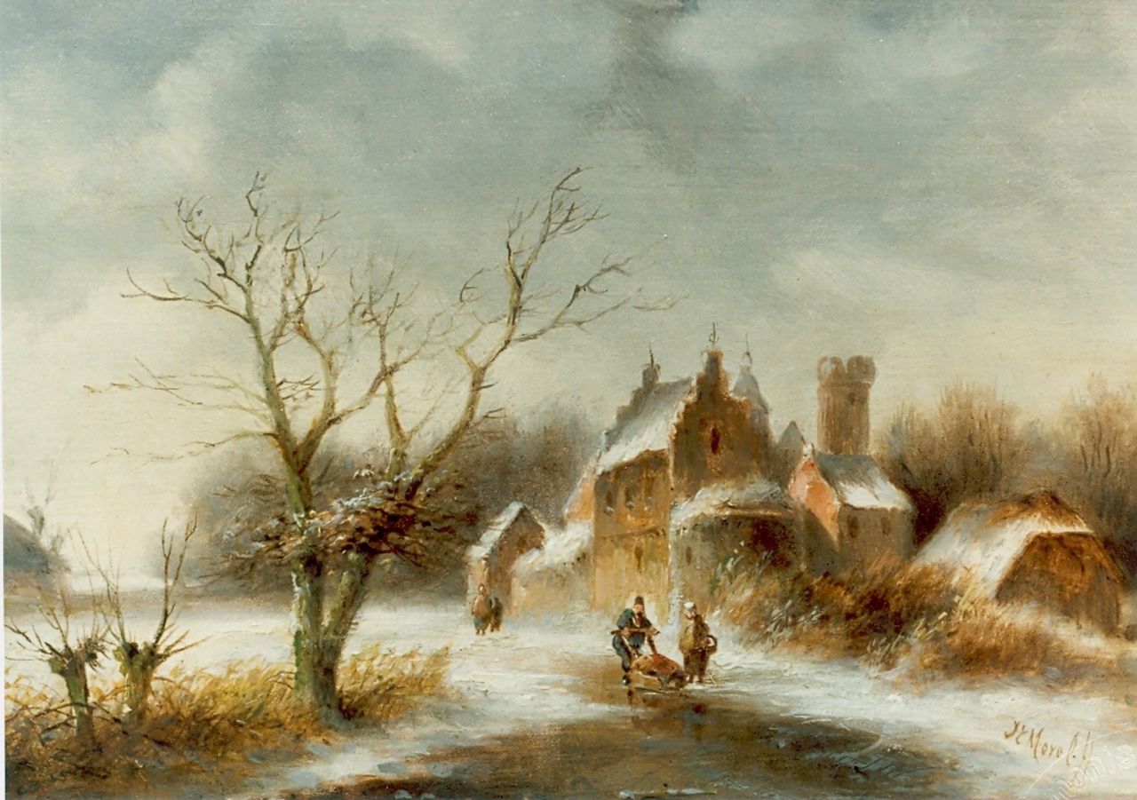 Morel II J.E. | Jan Evert Morel II, Winter, olieverf op paneel 16,0 x 21,4 cm, gesigneerd rechtsonder Morel II J.E. | Jan Evert Morel II, Winter, olieverf op paneel 16,0 x 21,4 cm, gesigneerd rechtsonder