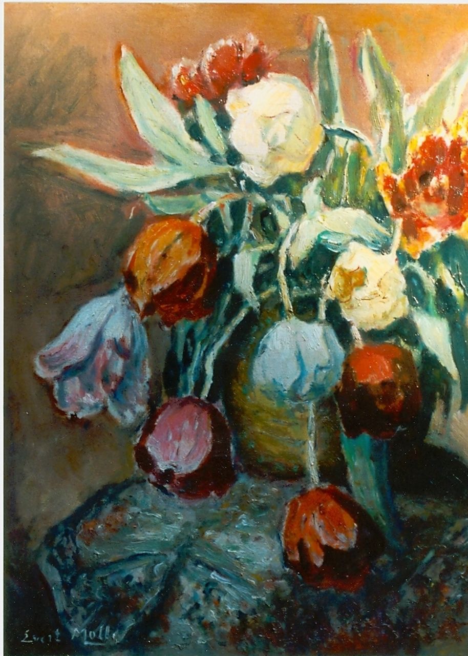 Moll E. | Evert Moll, Tulpen in een vaas, olieverf op doek 59,0 x 49,0 cm, gesigneerd linksonder Moll E. | Evert Moll, Tulpen in een vaas, olieverf op doek 59,0 x 49,0 cm, gesigneerd linksonder