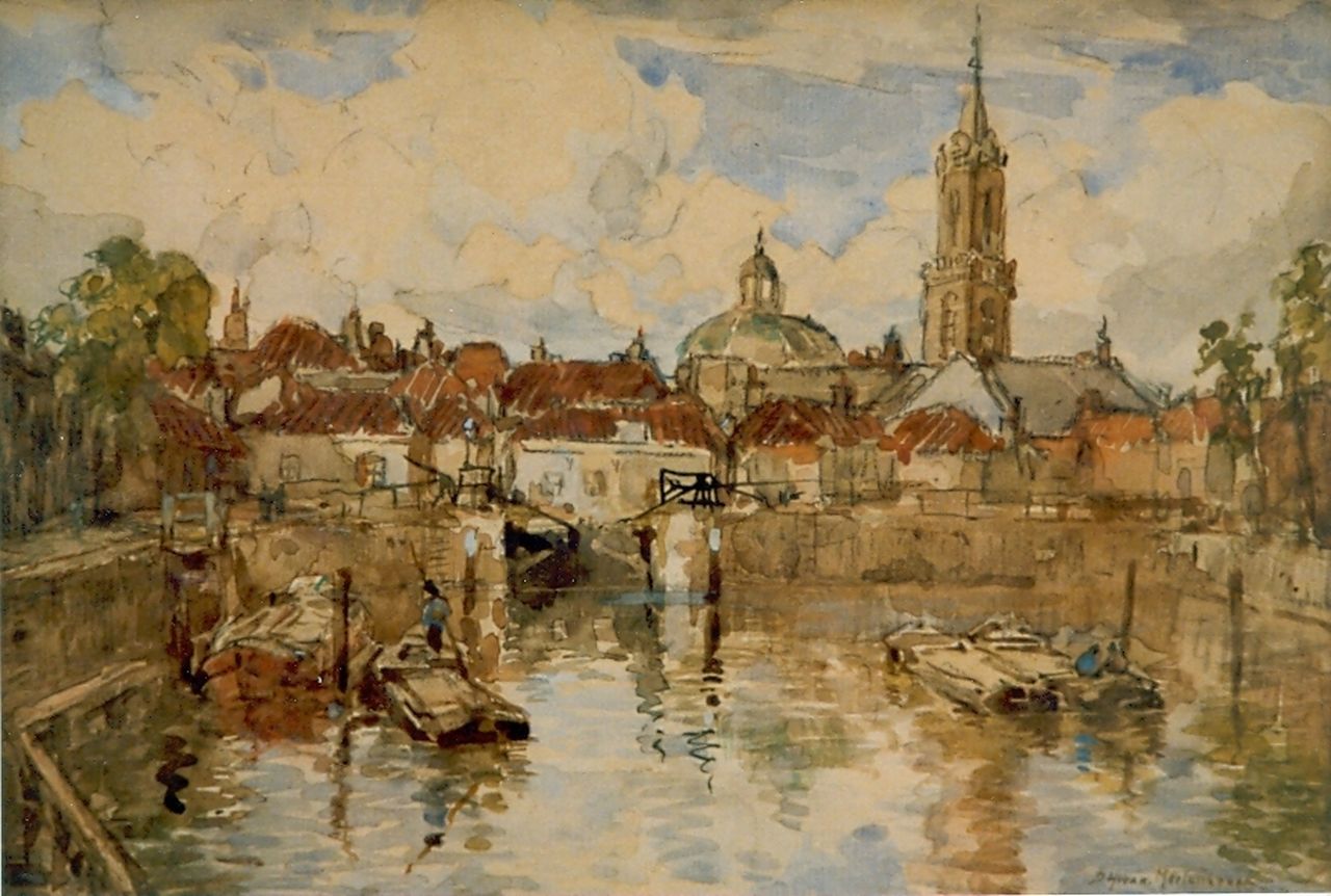 Mastenbroek J.H. van | Johan Hendrik van Mastenbroek, Binnenhaven, aquarel op papier 17,5 x 25,0 cm, gesigneerd rechtsonder