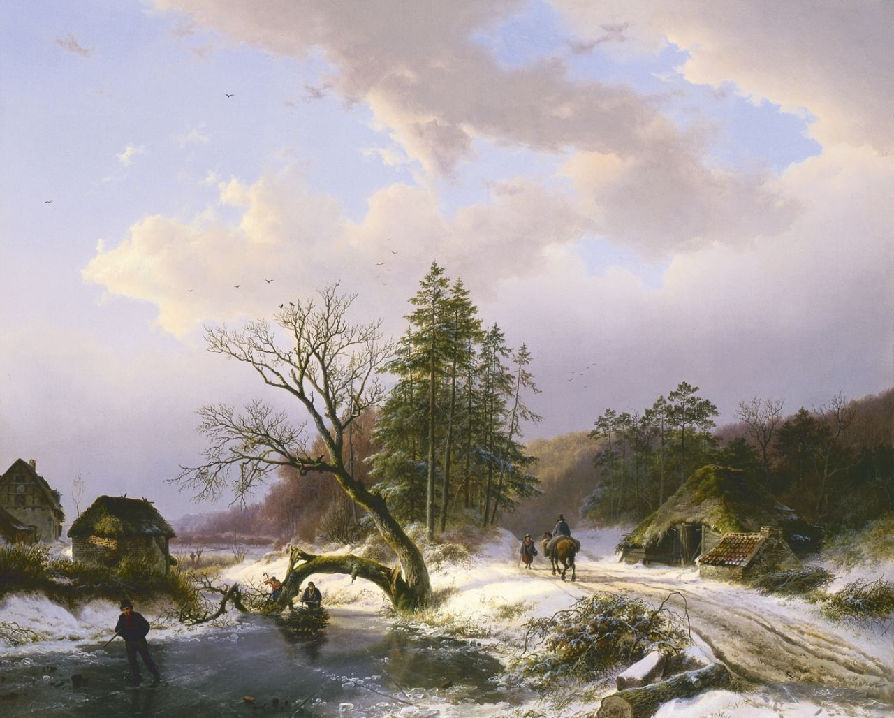 Koekkoek B.C.  | Barend Cornelis Koekkoek, Houtsprokkelaars en reizigers, olieverf op doek 59,0 x 71,2 cm