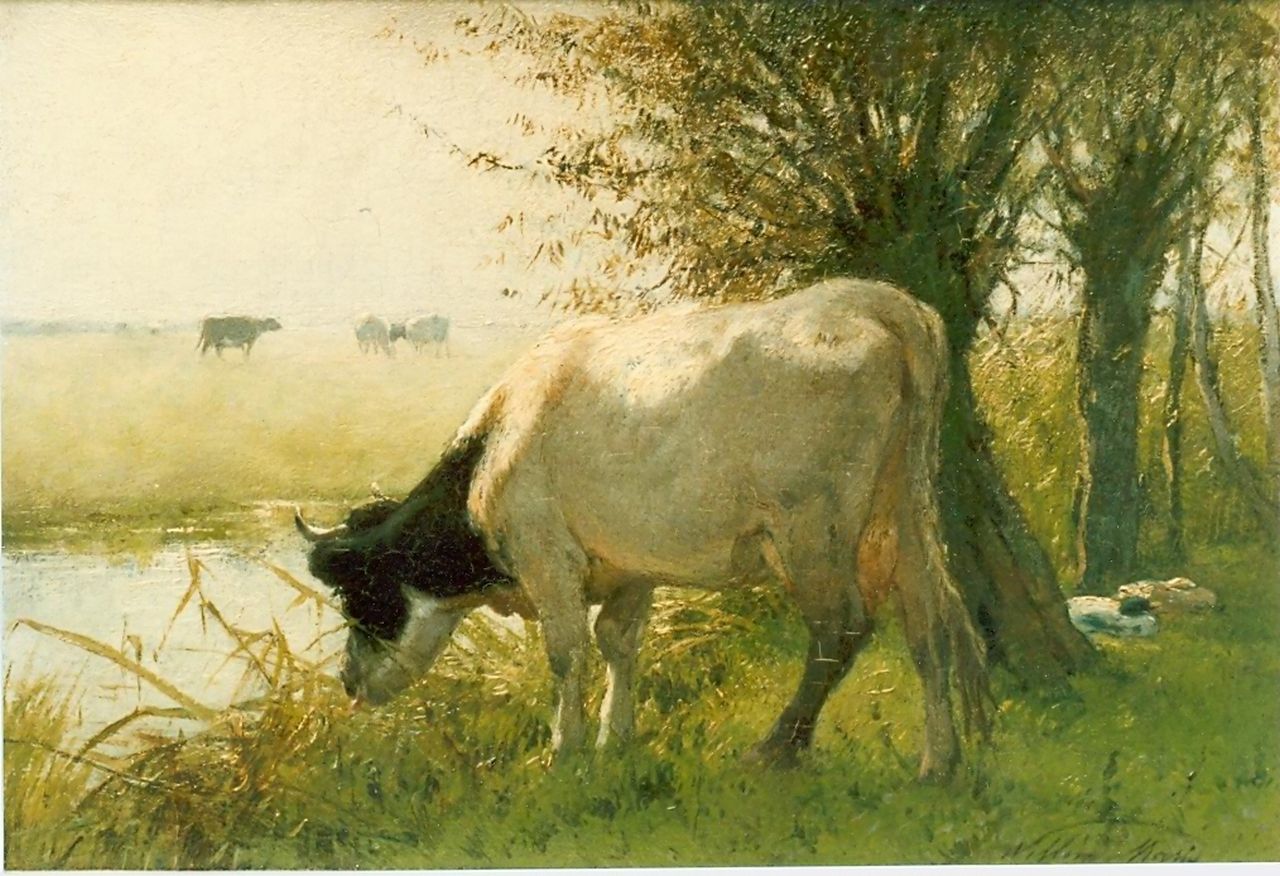 Maris W. | Willem Maris, Koe aan de waterkant, olieverf op paneel 17,5 x 25,7 cm, gesigneerd rechtsonder Maris W. | Willem Maris, Koe aan de waterkant, olieverf op paneel 17,5 x 25,7 cm, gesigneerd rechtsonder