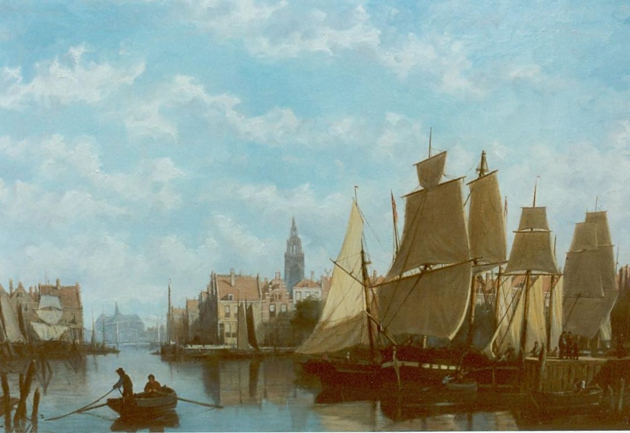 Hulk sr. J.F.  | Johannes Frederik Hulk sr., Gezicht op binnenhaven, olieverf op doek 57,0 x 81,0 cm, gesigneerd linksonder