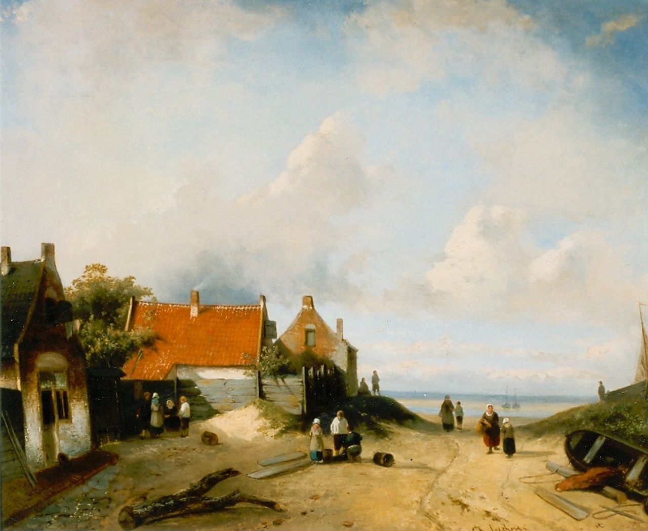 Leickert C.H.J. | 'Charles' Henri Joseph Leickert, Dorpje aan de kust, olieverf op doek 54,0 x 69,2 cm Leickert C.H.J. | 'Charles' Henri Joseph Leickert, Dorpje aan de kust, olieverf op doek 54,0 x 69,2 cm