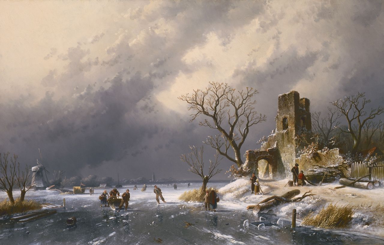 Leickert C.H.J.  | 'Charles' Henri Joseph Leickert, IJsvermaak, olieverf op doek 62,7 x 98,5 cm, gesigneerd rechtsonder