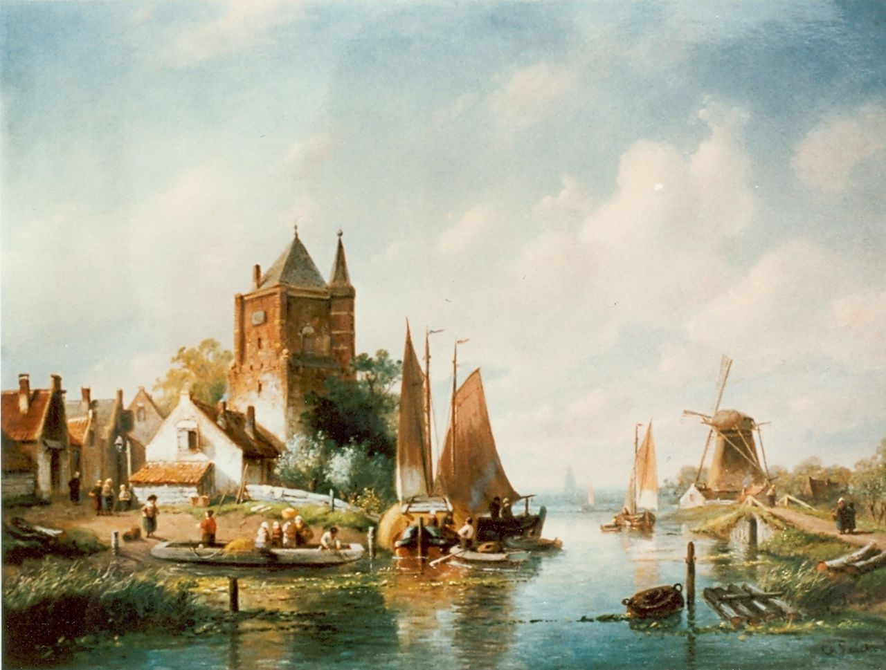 Leickert C.H.J.  | 'Charles' Henri Joseph Leickert, Zomers rivierlandschap, olieverf op paneel 52,2 x 70,5 cm, gesigneerd rechtsonder