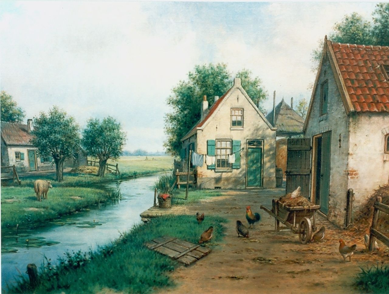 Koekkoek II M.A.  | Marinus Adrianus Koekkoek II, Boerderij aan sloot met pluimvee, olieverf op doek 49,0 x 70,0 cm, gesigneerd rechtsonder
