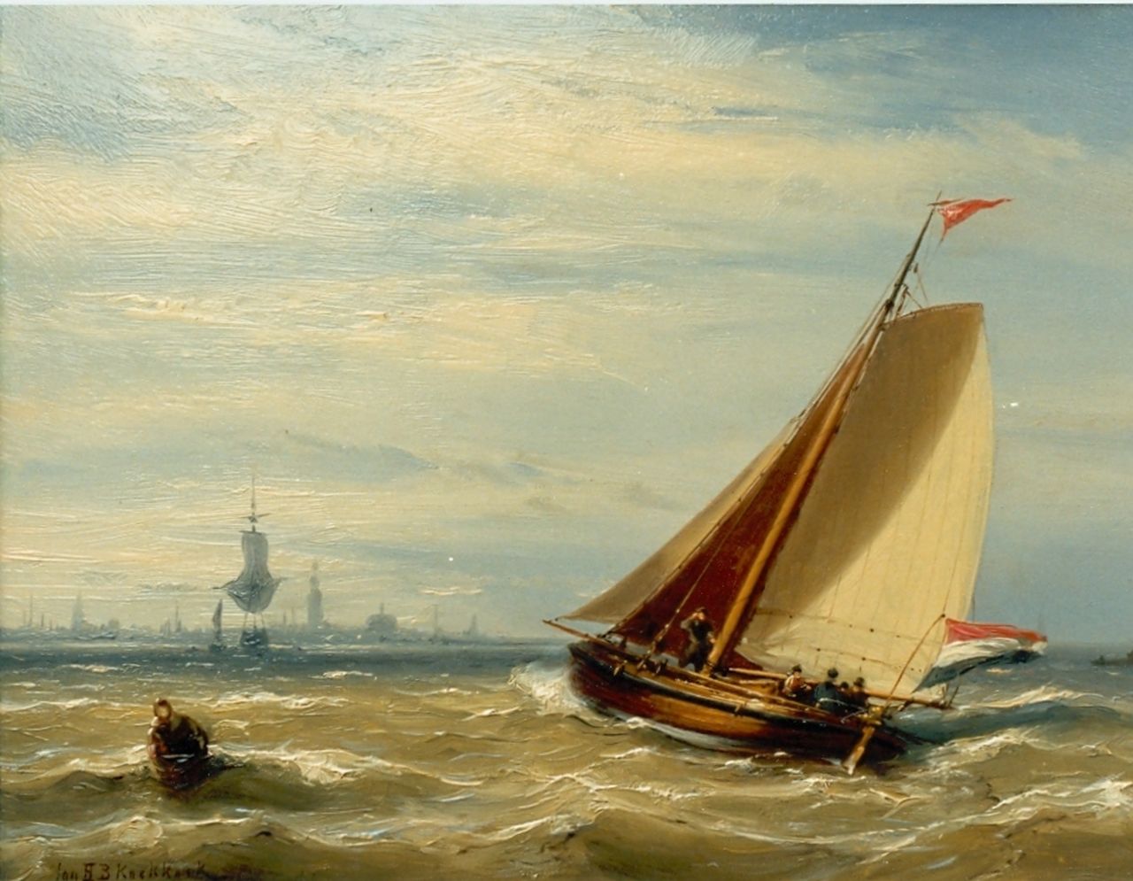 Koekkoek J.H.B.  | Johannes Hermanus Barend 'Jan H.B.' Koekkoek, Zeilschip op de Zuiderzee, olieverf op paneel 20,8 x 27,6 cm, gesigneerd linksonder
