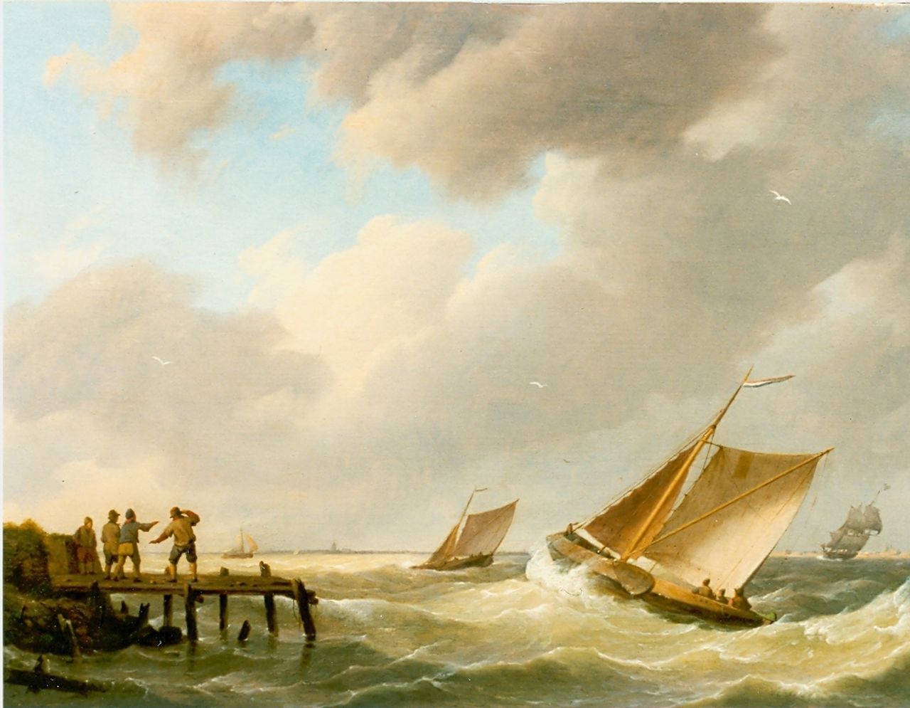 Koekkoek J.H. | Johannes Hermanus Koekkoek, Zeilschepen voor de haven, olieverf op paneel 20,9 x 29,8 cm, gesigneerd linksonder Koekkoek J.H. | Johannes Hermanus Koekkoek, Zeilschepen voor de haven, olieverf op paneel 20,9 x 29,8 cm, gesigneerd linksonder